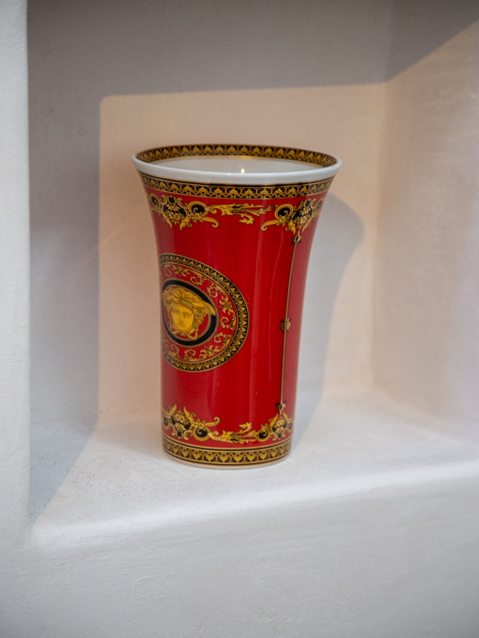 Versace Rosenthal Medusa Red Porcelain Vase Italy 1990s - Lumini Collections