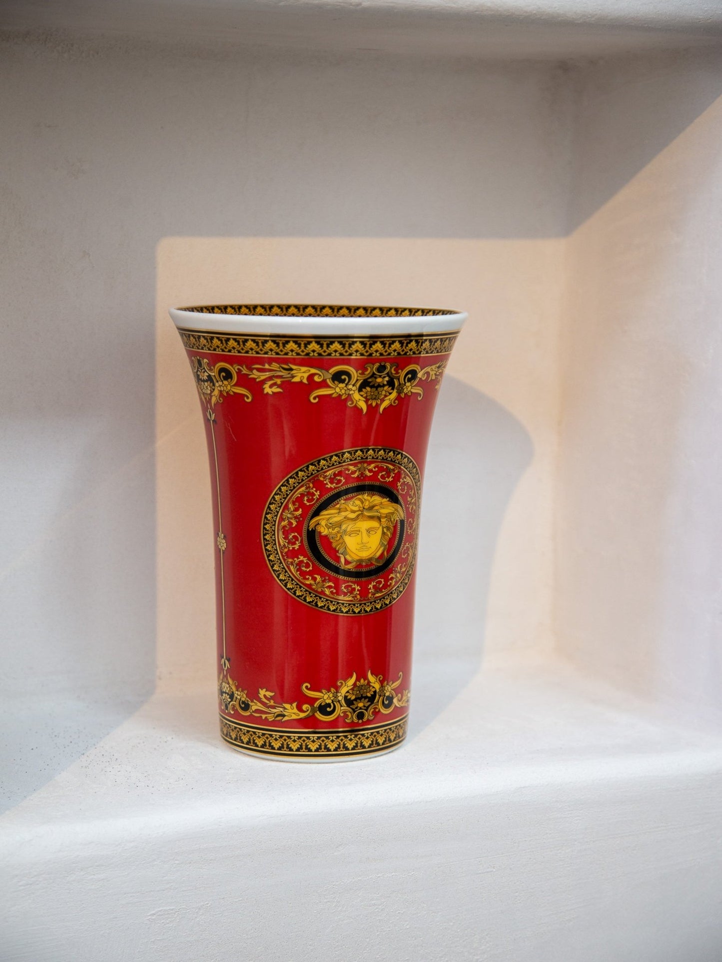 Versace Rosenthal Medusa Red Porcelain Vase Italy 1990s - Lumini Collections