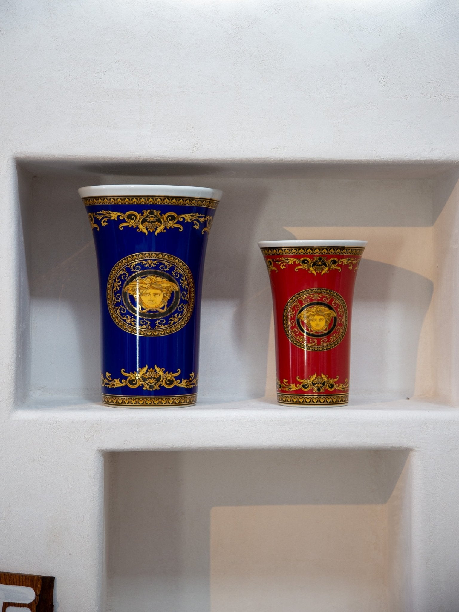 Versace Rosenthal Medusa Red Porcelain Vase Italy 1990s - Lumini Collections