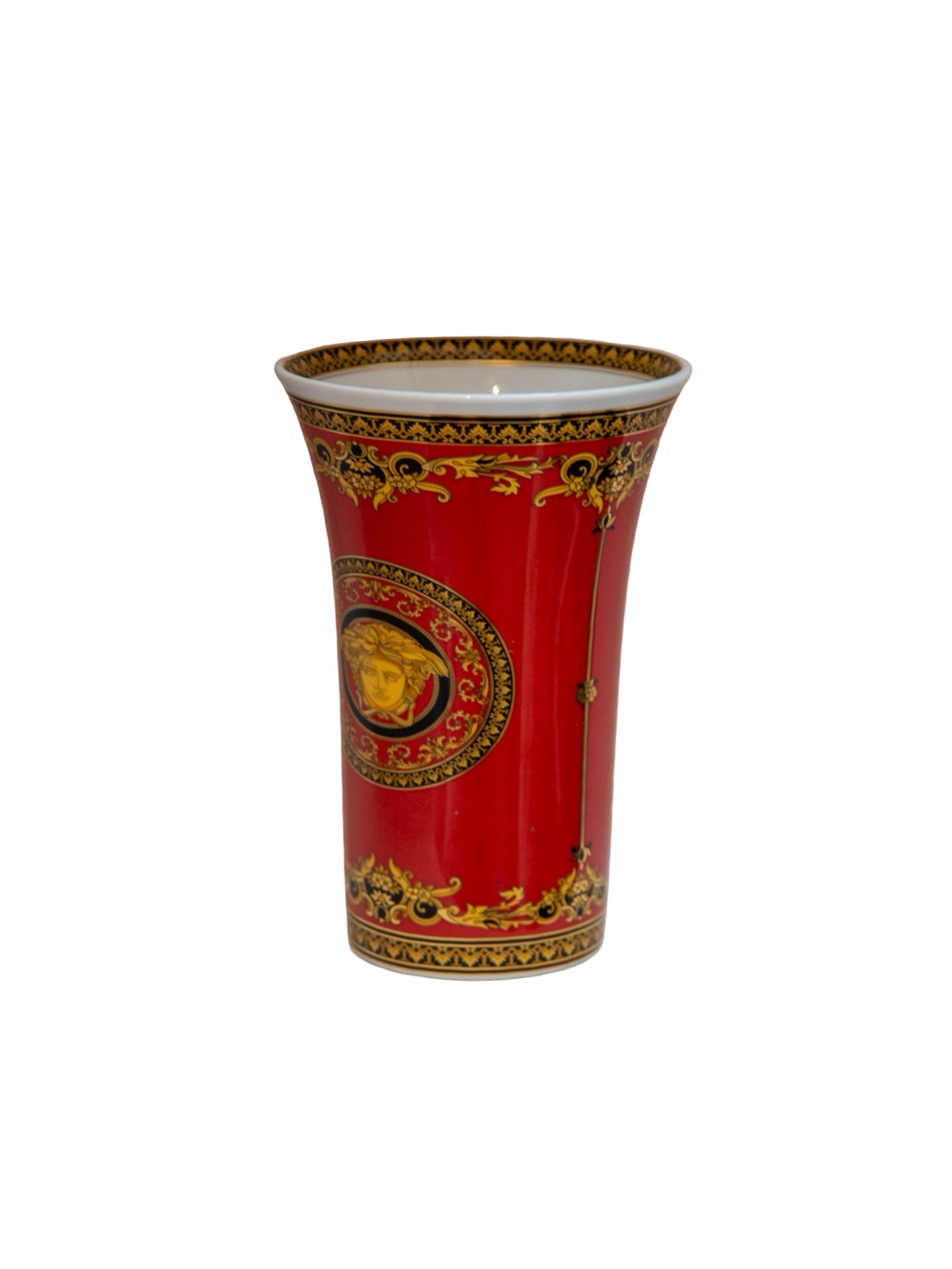 Versace Rosenthal Medusa Red Porcelain Vase Italy 1990s - Lumini Collections