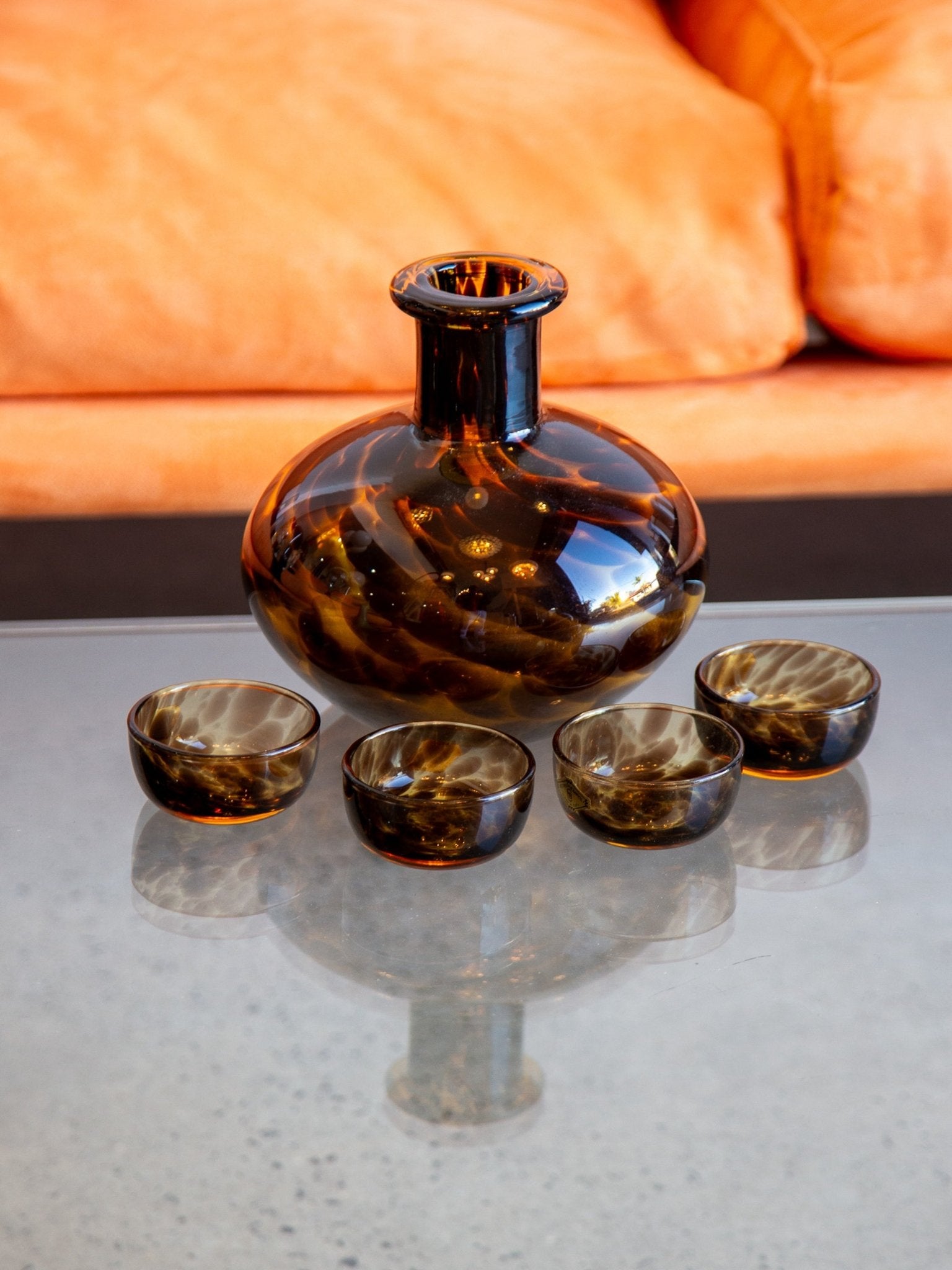 Vetri Empoli Tortoiseshell Glass Decanter Set, 1960s - Lumini Collections