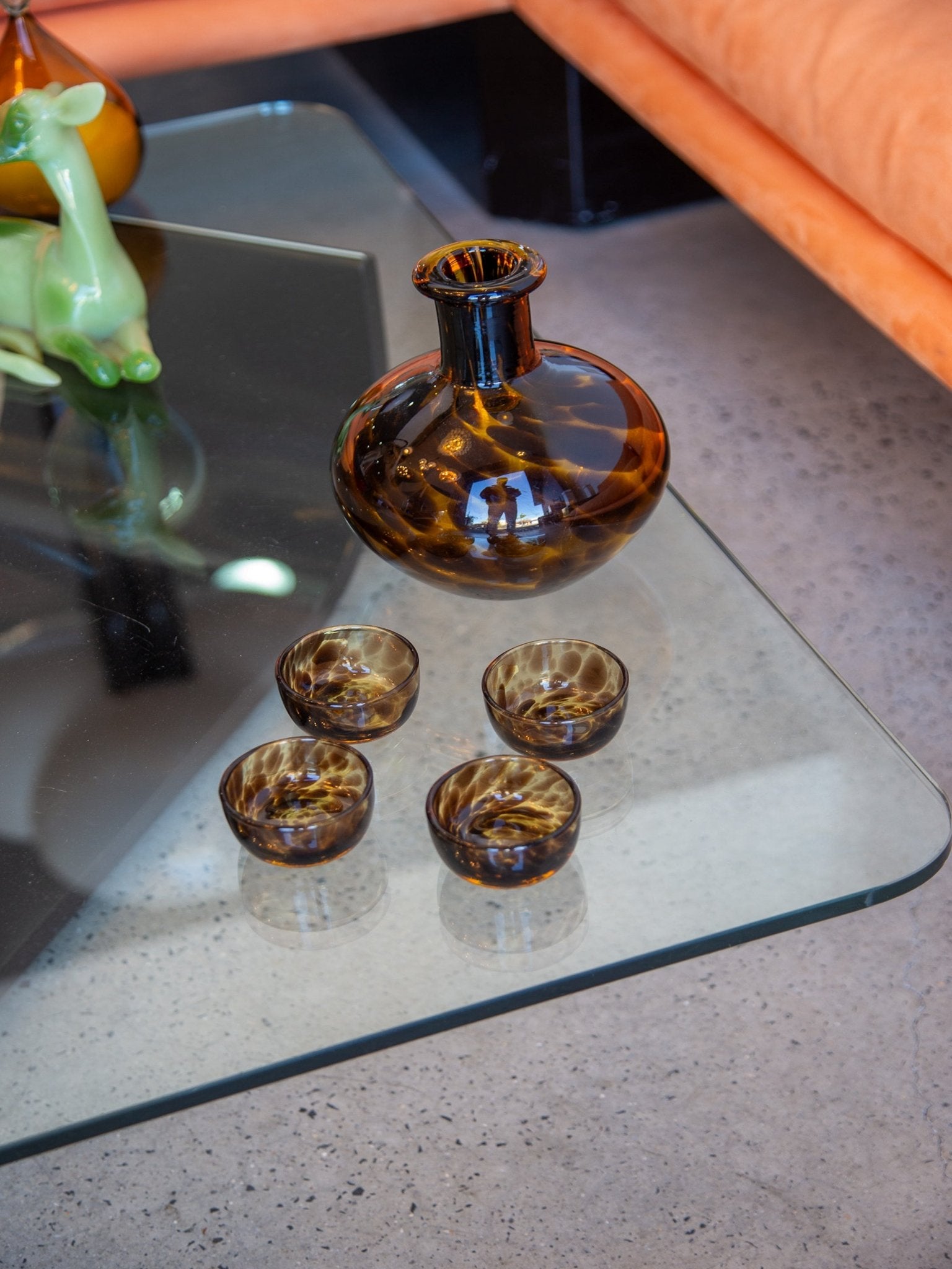 Vetri Empoli Tortoiseshell Glass Decanter Set, 1960s - Lumini Collections
