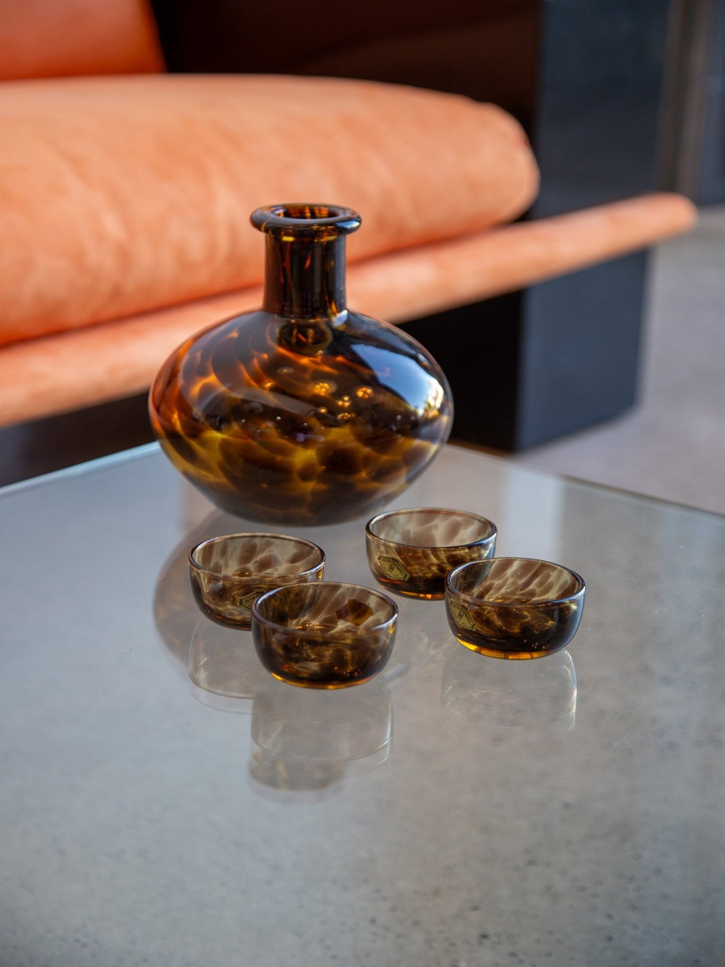 Vetri Empoli Tortoiseshell Glass Decanter Set, 1960s - Lumini Collections