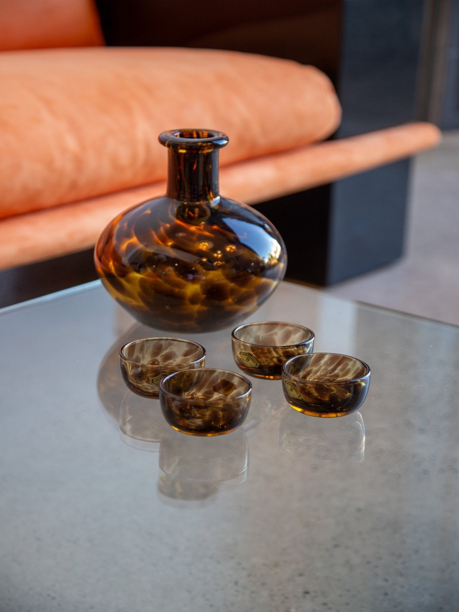 Vetri Empoli Tortoiseshell Glass Decanter Set, 1960s - Lumini Collections