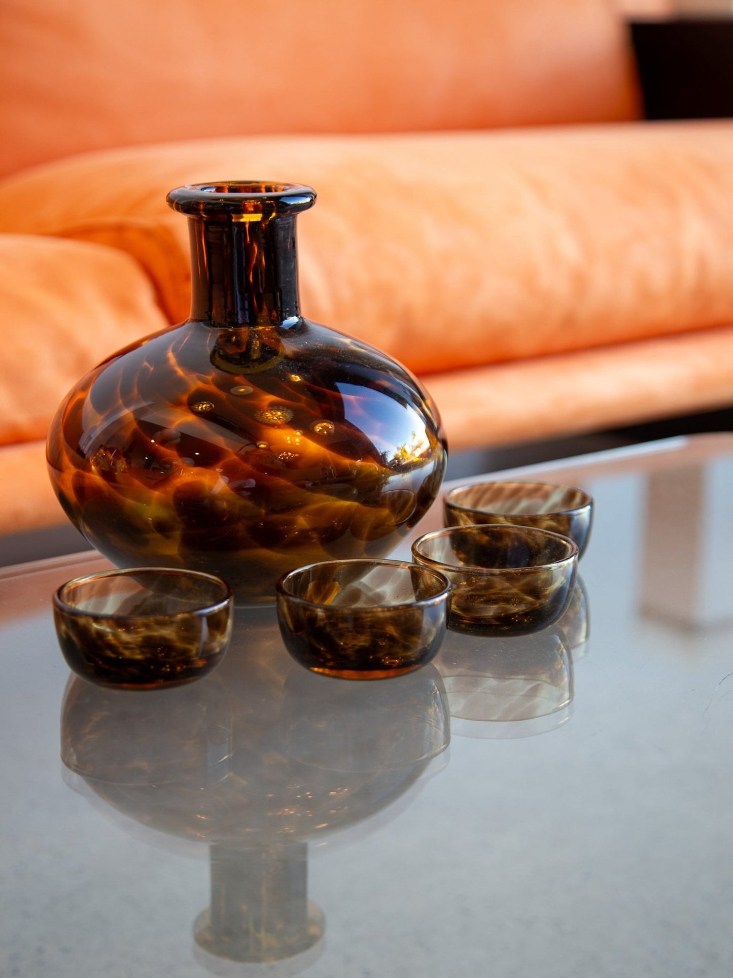 Vetri Empoli Tortoiseshell Glass Decanter Set, 1960s - Lumini Collections