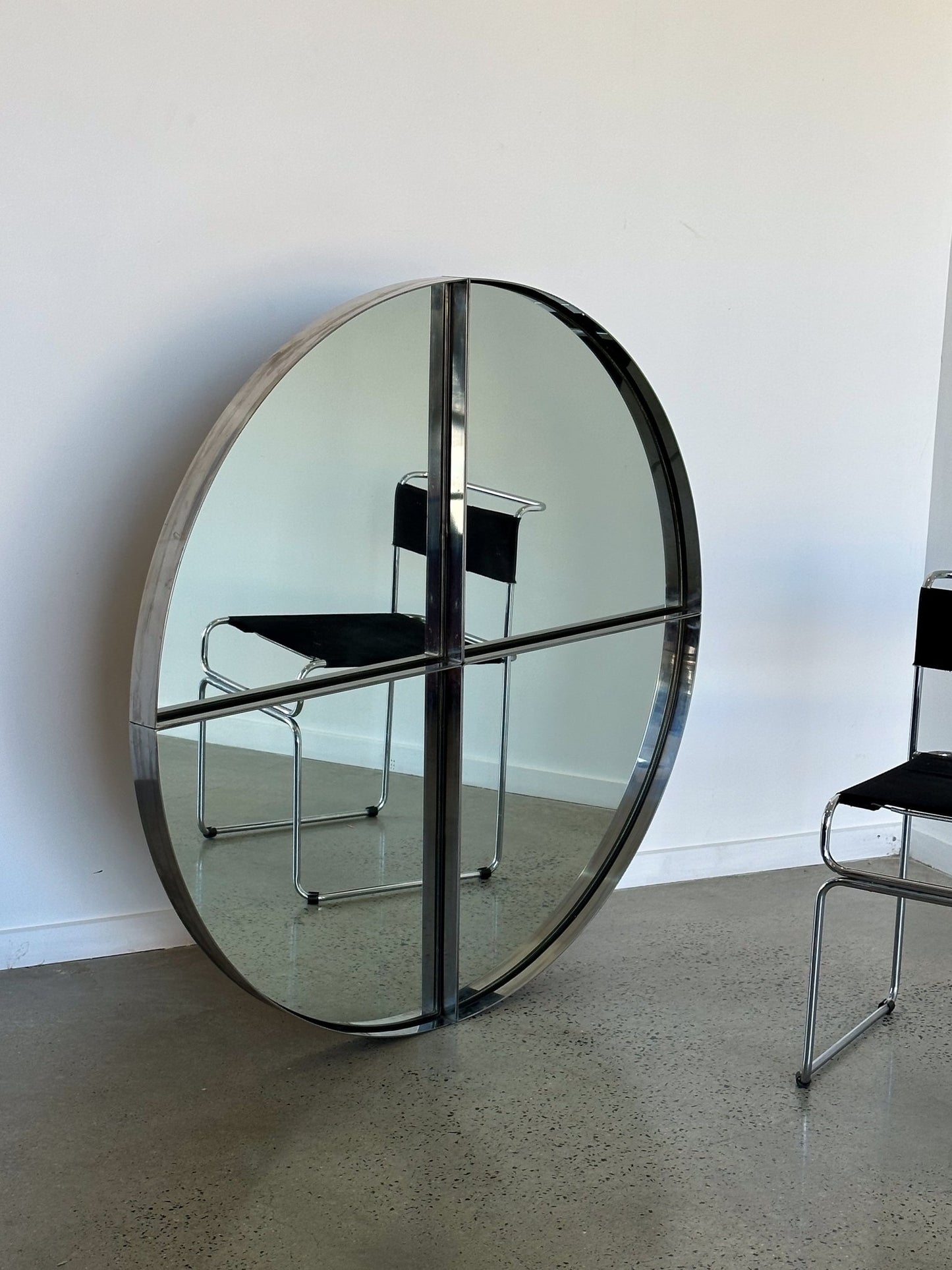Vittorio Introini for Saporiti Italia Large Steel Wall Mirrors 1970s - Lumini Collections
