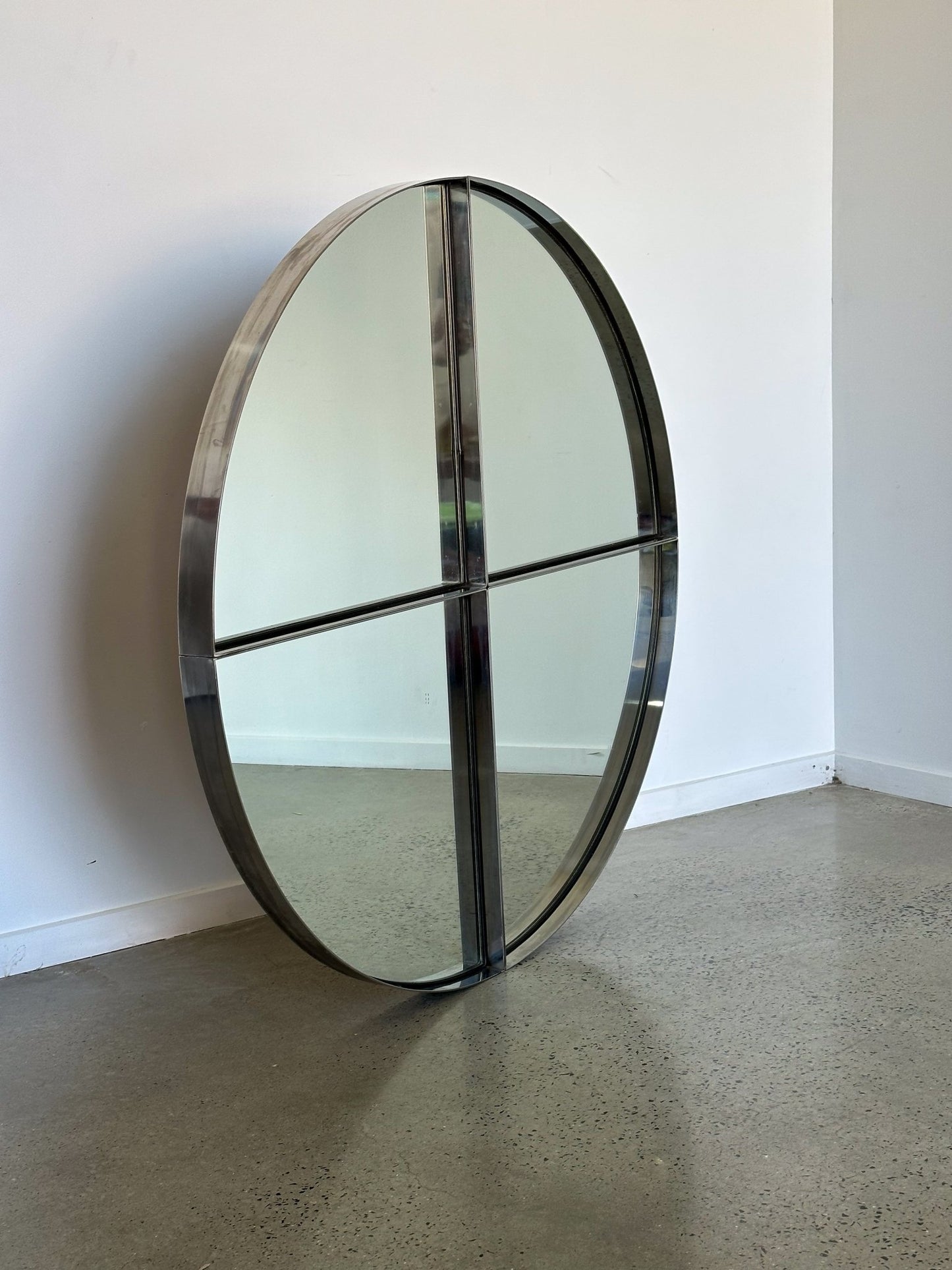 Vittorio Introini for Saporiti Italia Large Steel Wall Mirrors 1970s - Lumini Collections