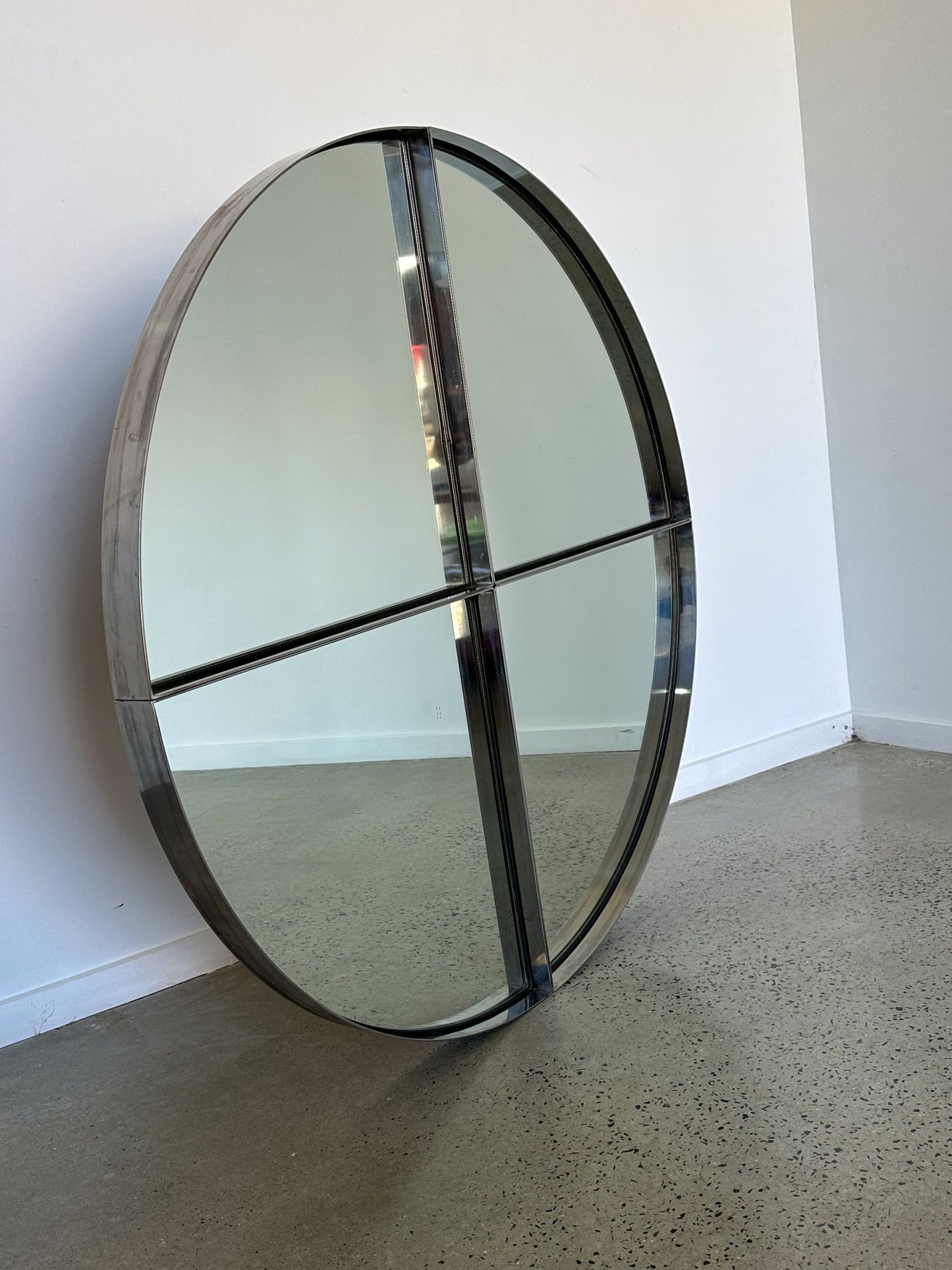 Vittorio Introini for Saporiti Italia Large Steel Wall Mirrors 1970s - Lumini Collections