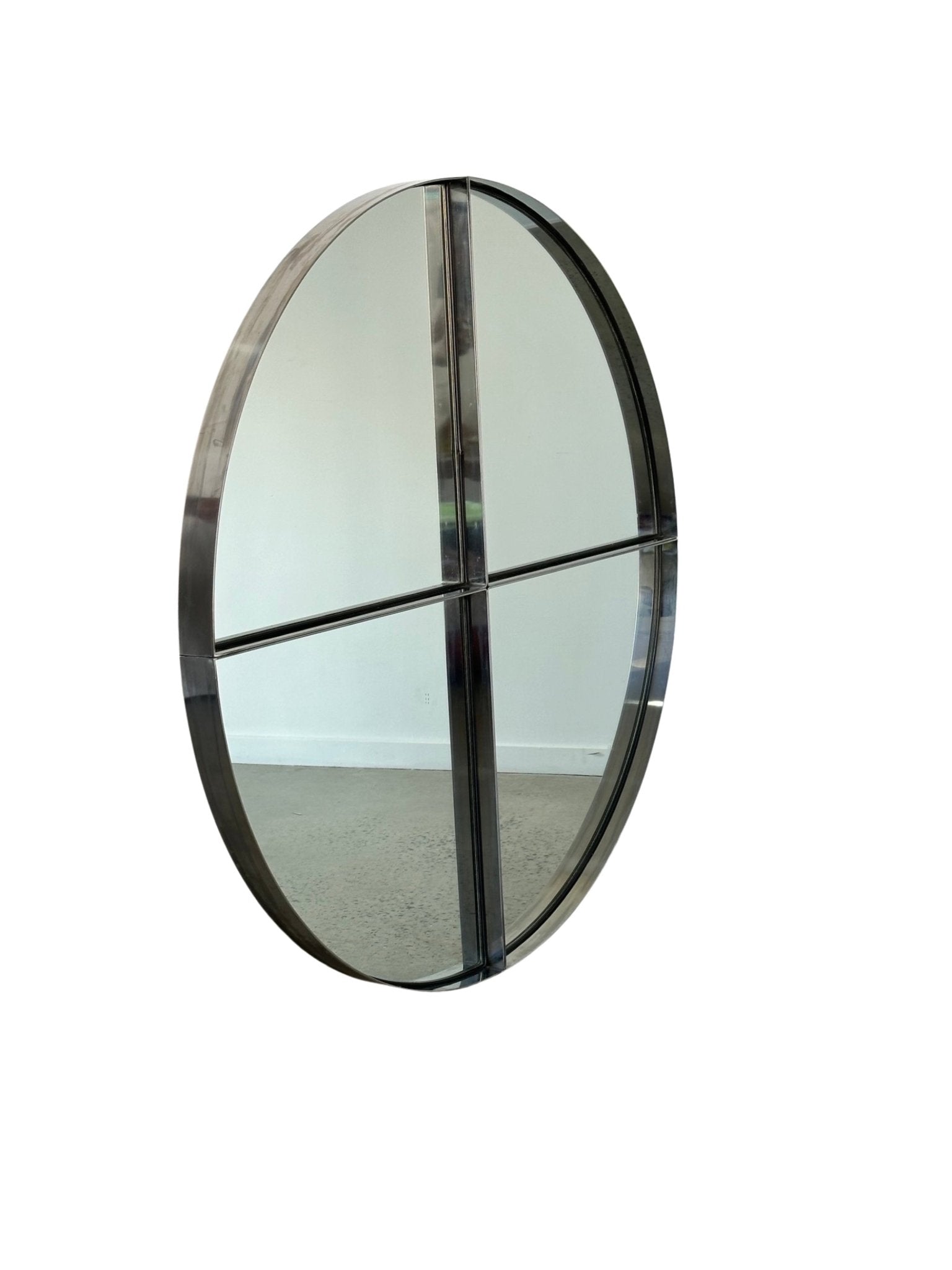 Vittorio Introini for Saporiti Italia Large Steel Wall Mirrors 1970s - Lumini Collections