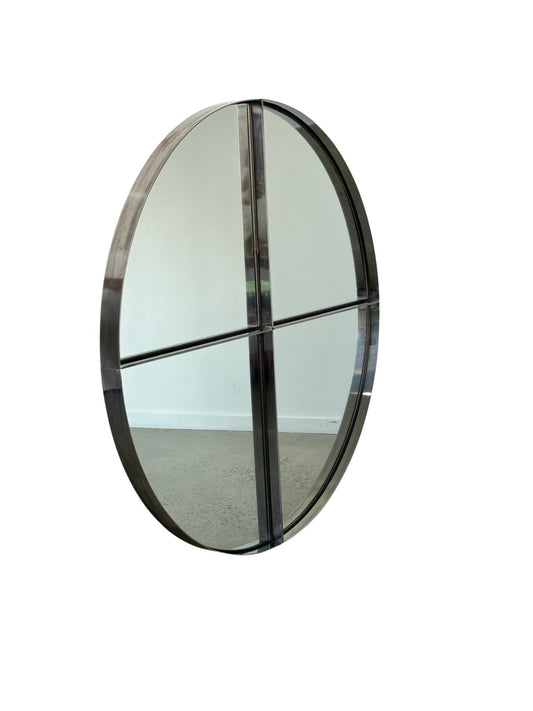 Vittorio Introini for Saporiti Italia Large Steel Wall Mirrors 1970s - Lumini Collections
