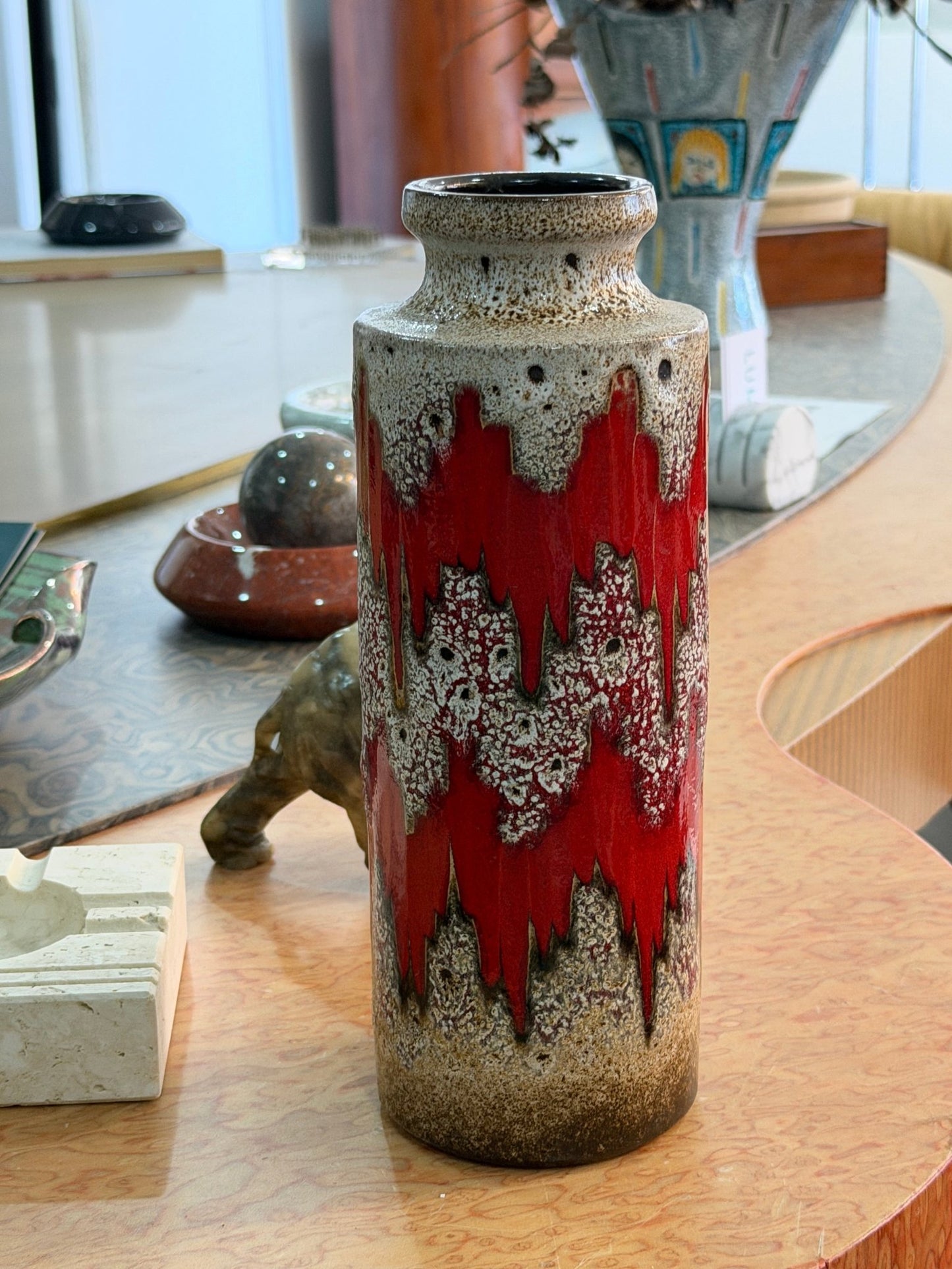 West German Red and Lava Glazed Ceramic Vase, 1960s - Lumini Collections