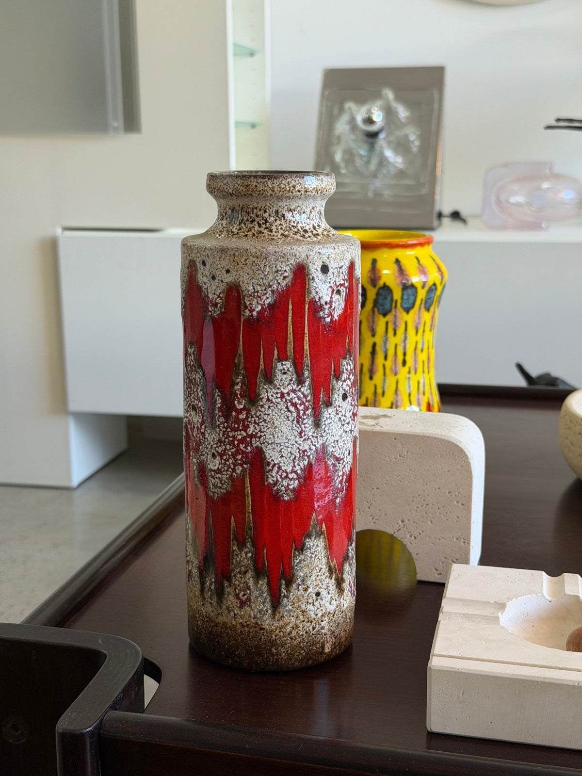 West German Red and Lava Glazed Ceramic Vase, 1960s - Lumini Collections