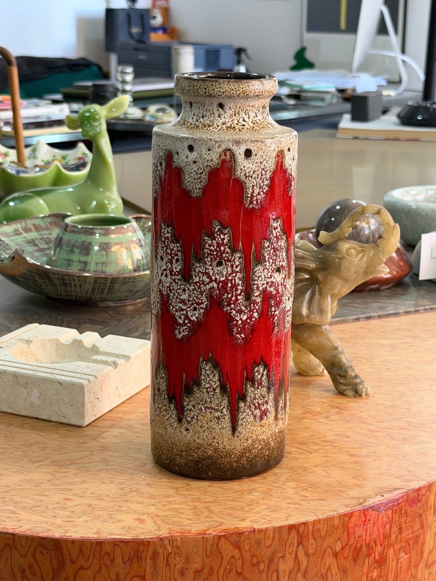 West German Red and Lava Glazed Ceramic Vase, 1960s - Lumini Collections