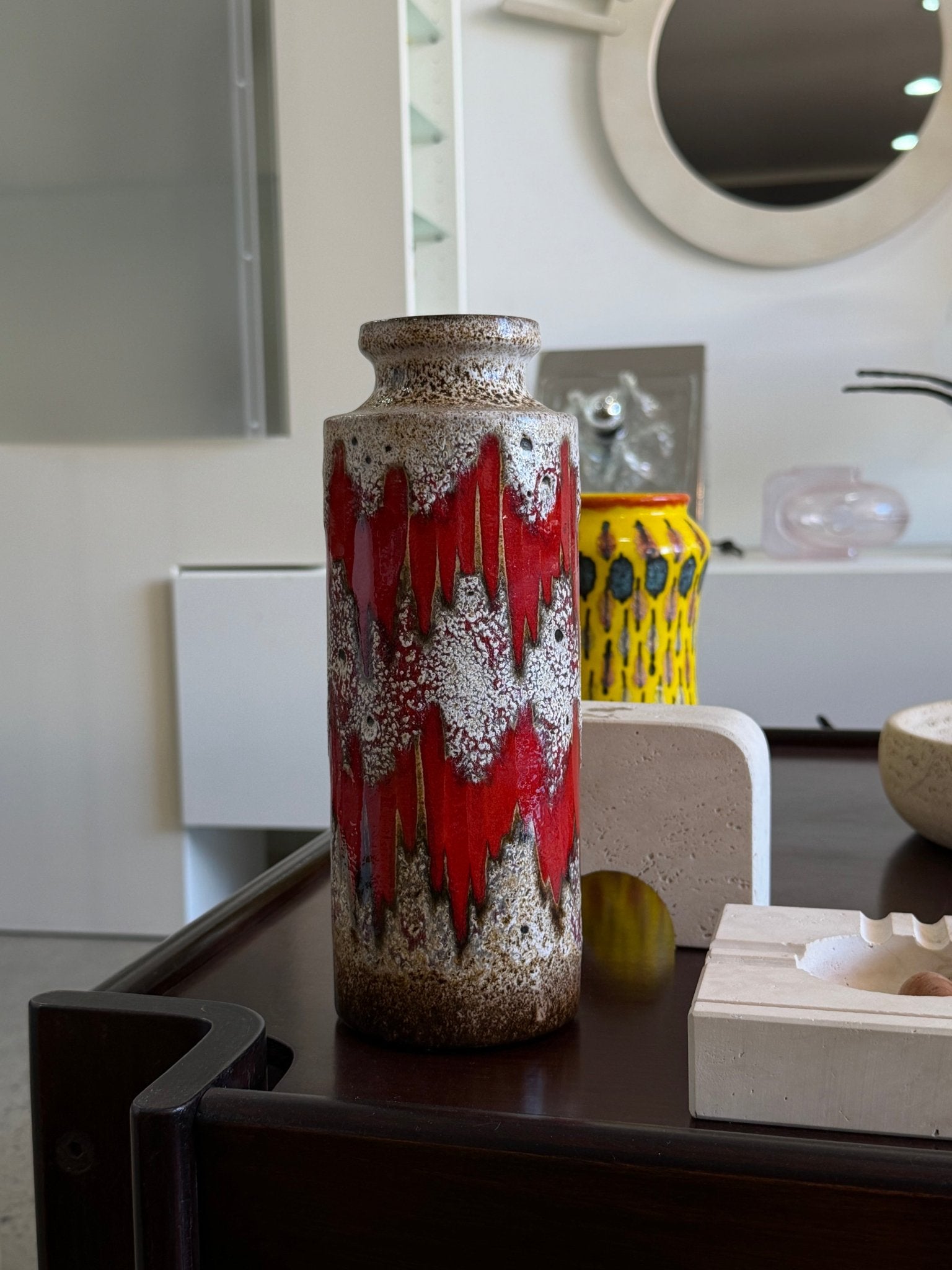 West German Red and Lava Glazed Ceramic Vase, 1960s - Lumini Collections
