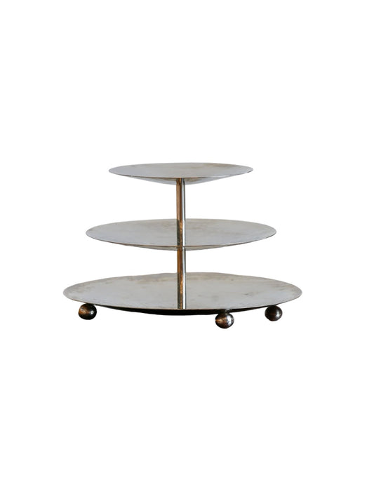Zeher Hammered Chrome Three - Tier Side Table, 1970s - Lumini Collections