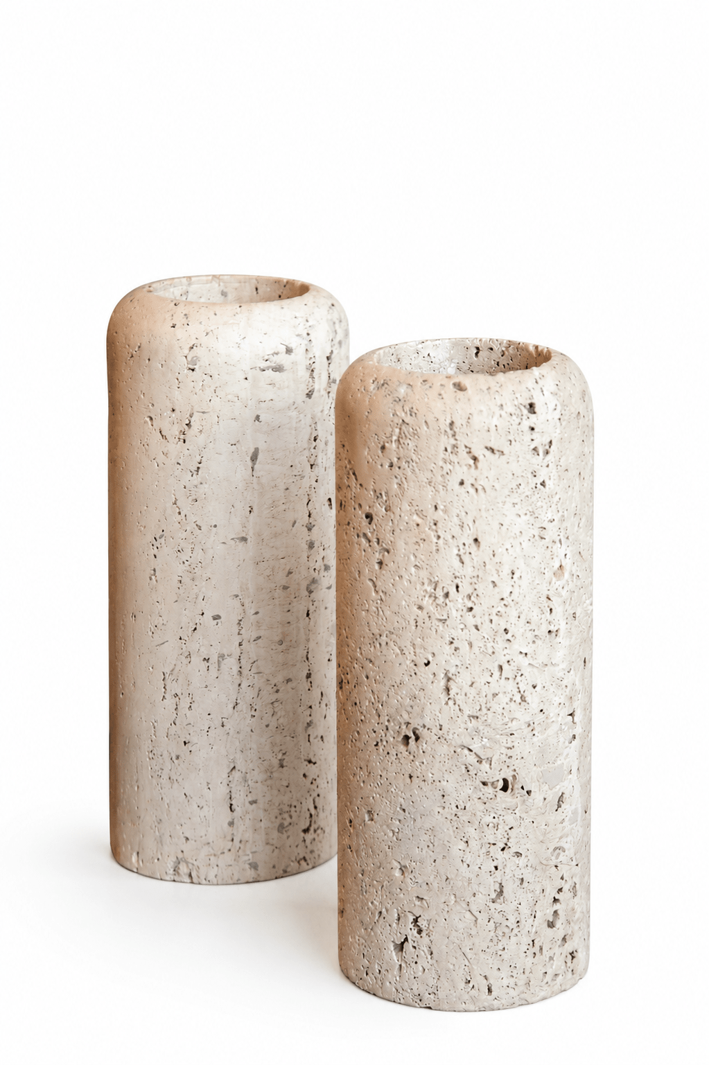 Italian Travertine Cylindrical Vases, 1970s - Lumini Collections