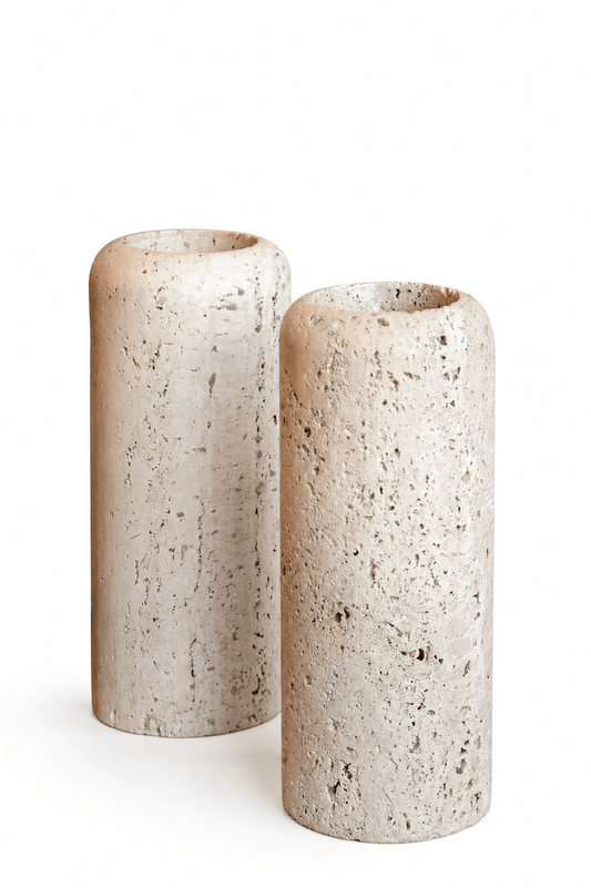 Italian Travertine Cylindrical Vases, 1970s - Lumini Collections