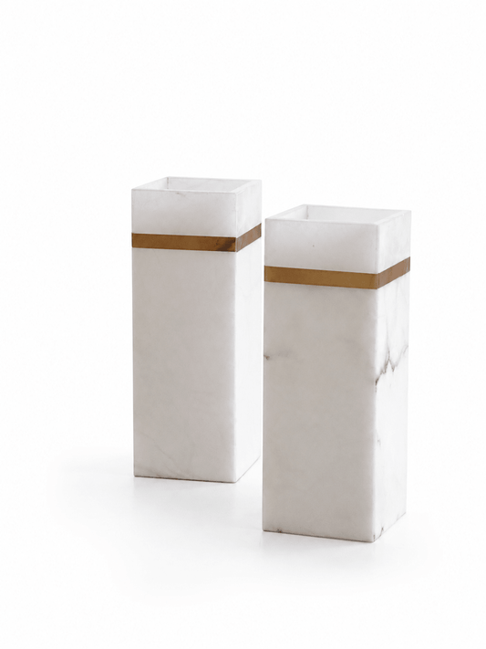 Italian Marble and Alabaster Square Vase, 1970s - Lumini Collections