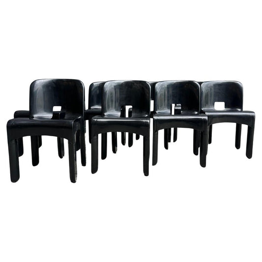 Joe Colombo for Kartell Universale Black Plastic Dining Chairs Set of Eight