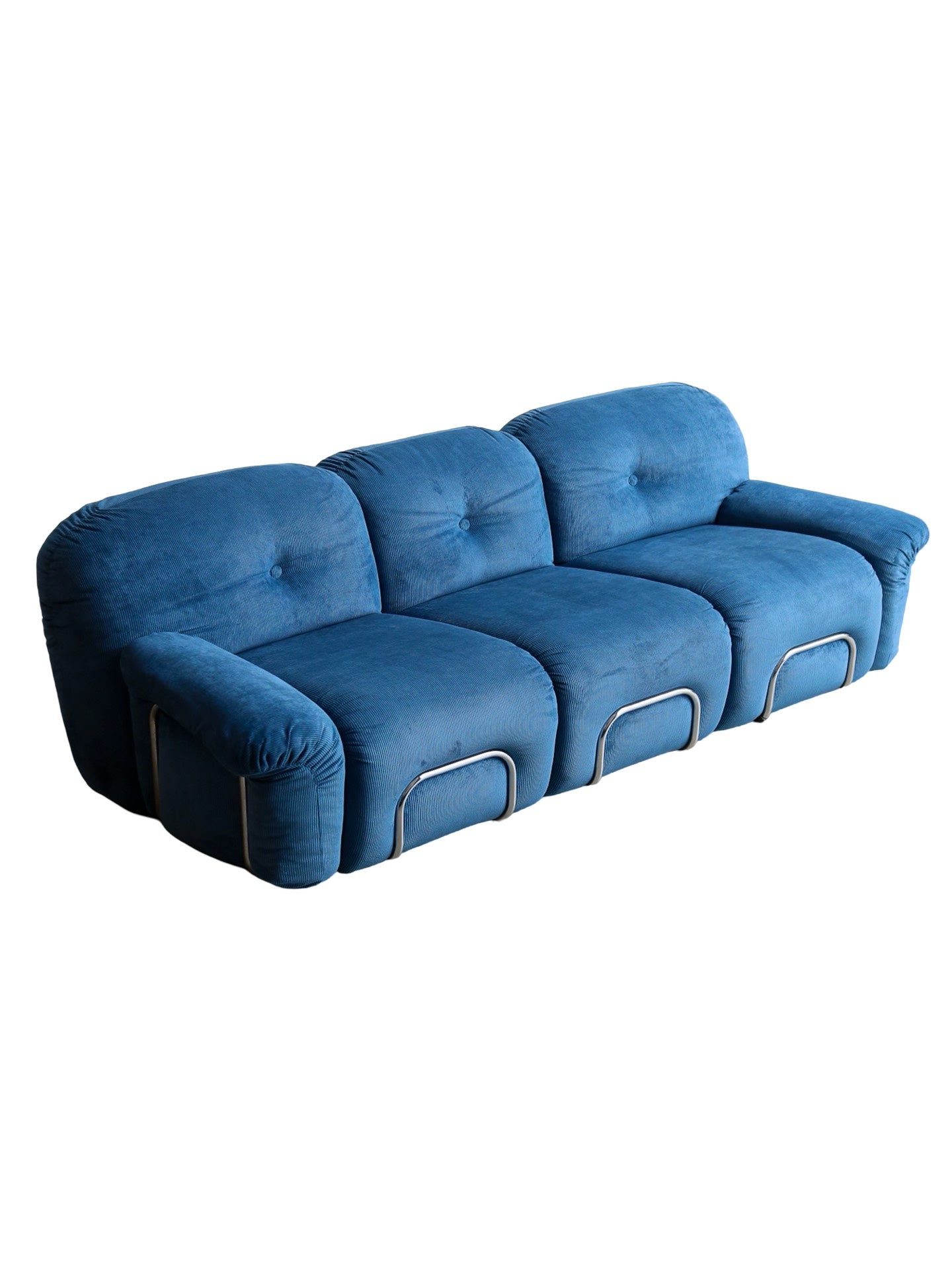 Adriano Piazzesi Sofa in Blue Marine Velvet and Chrome Frame