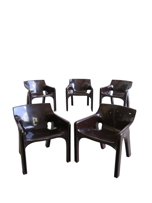 Gaudi Brown Chairs by Vico Magistretti for Artemide Set of Five 1970s