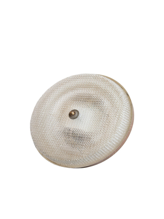Italian Mid-Century Textured Glass and Brass Ceiling Light