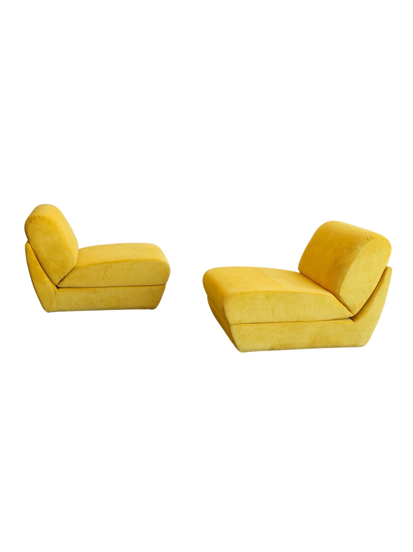 Zanotta Set of Two Yellow Velvet Lounge Chairs