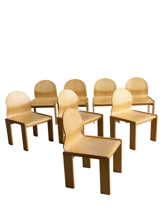 Afra & Tobia Scarpa Set of Eight Plywood Dining Chairs 1970s