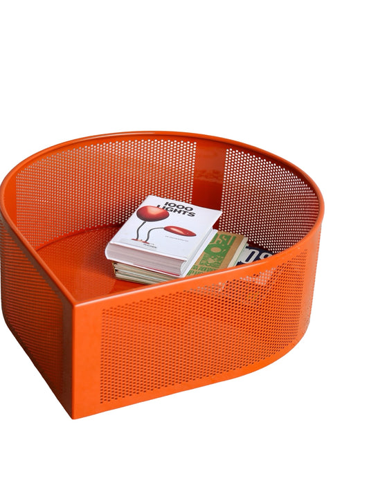 Orange Magazine Storage Box in Metal with Wheels