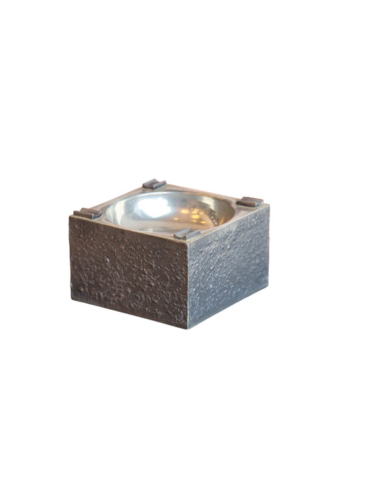 Italian vintage brutalist square ashtray in textured metal by Eltro, 1970s