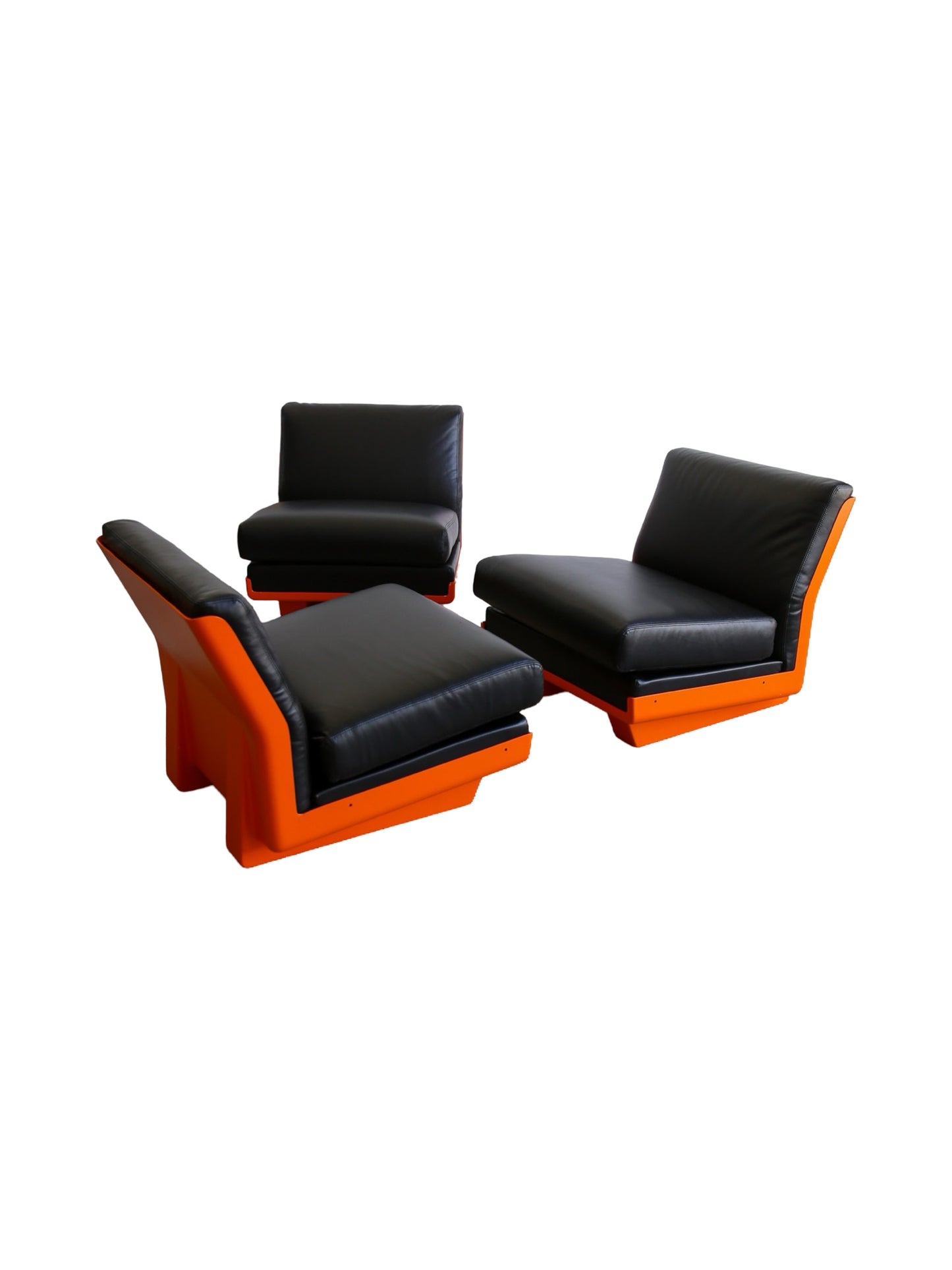 Lounge Chair Set in Orange and Black 1970s