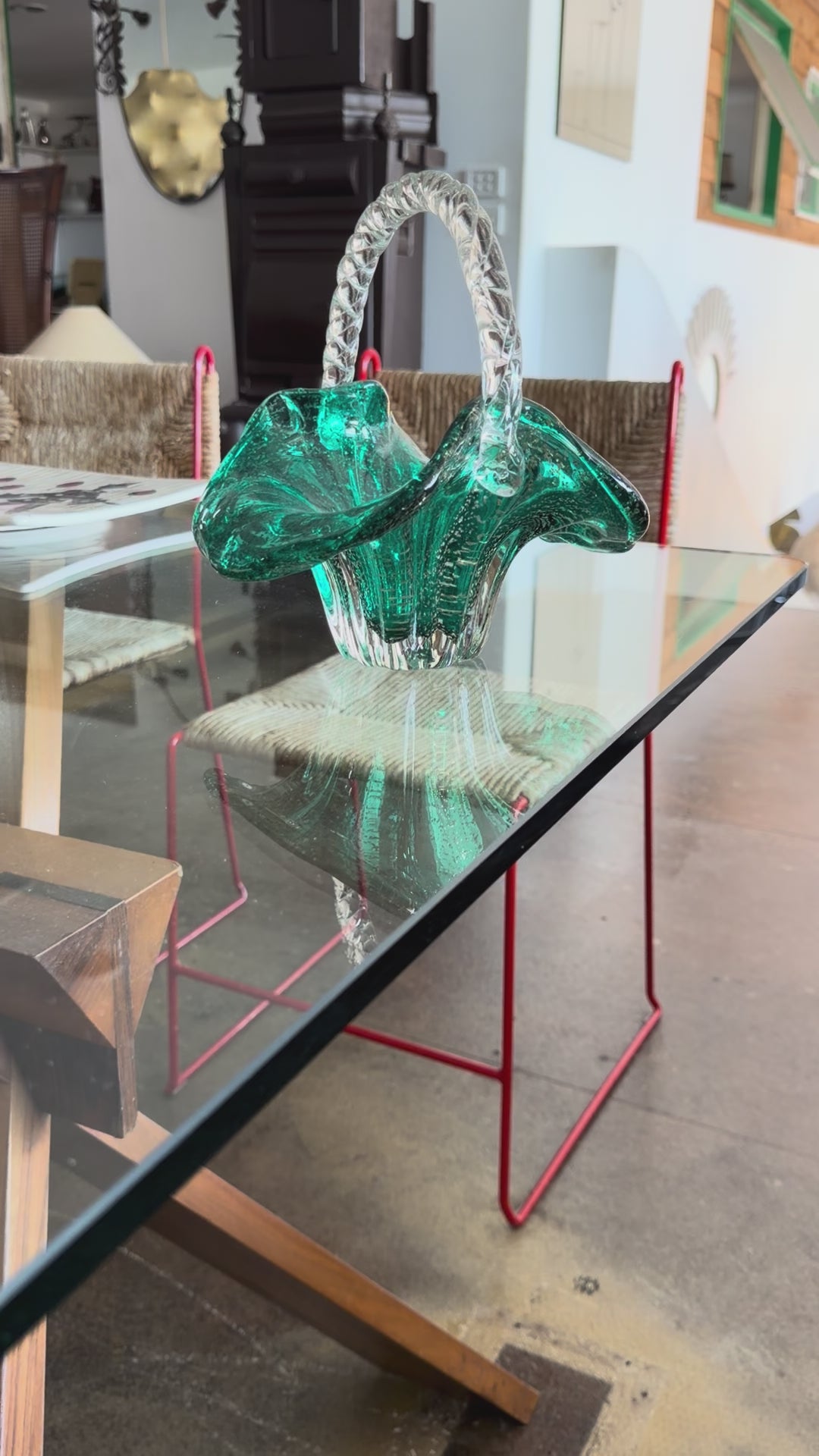 Archimede Seguso Green Murano Glass Basket, 1960s – Lumini Collections