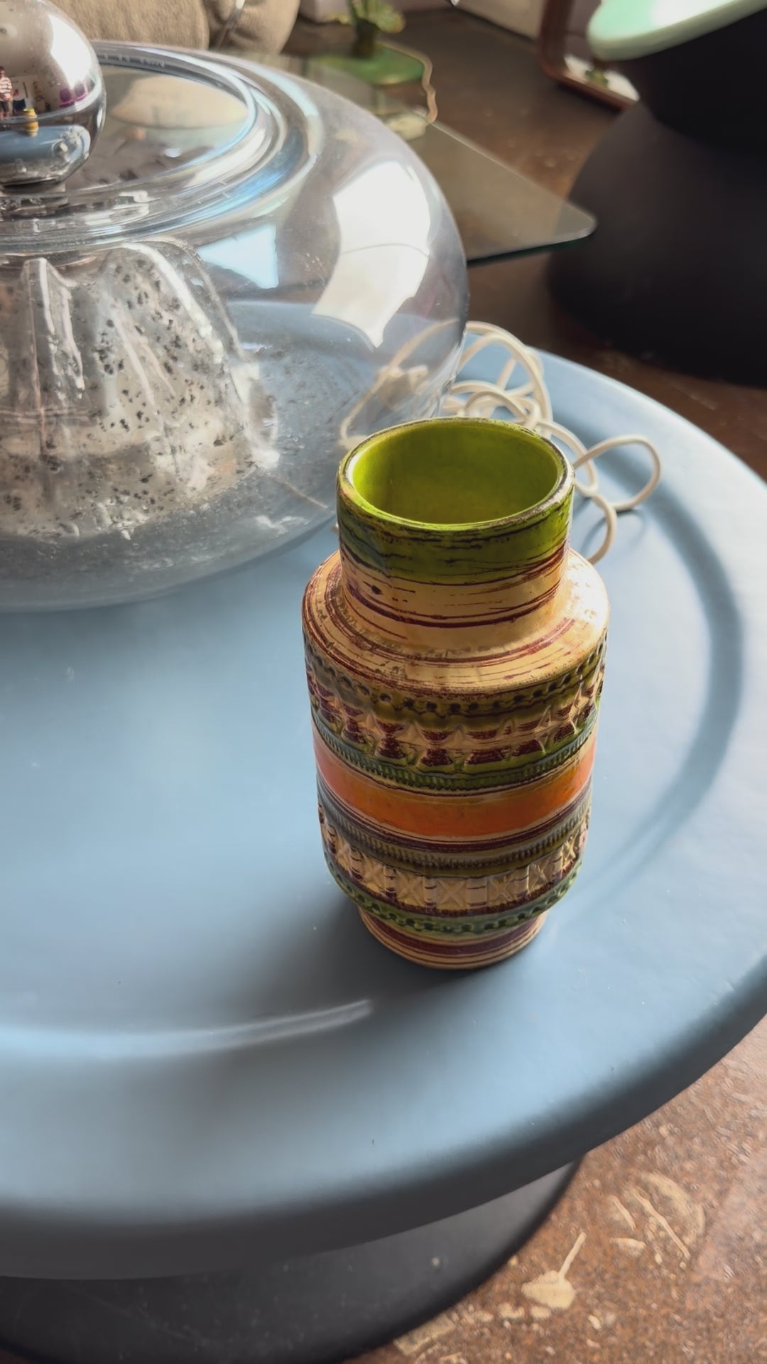 Italian Bitossi Style Ceramic Vase in Yellow, Green & Orange