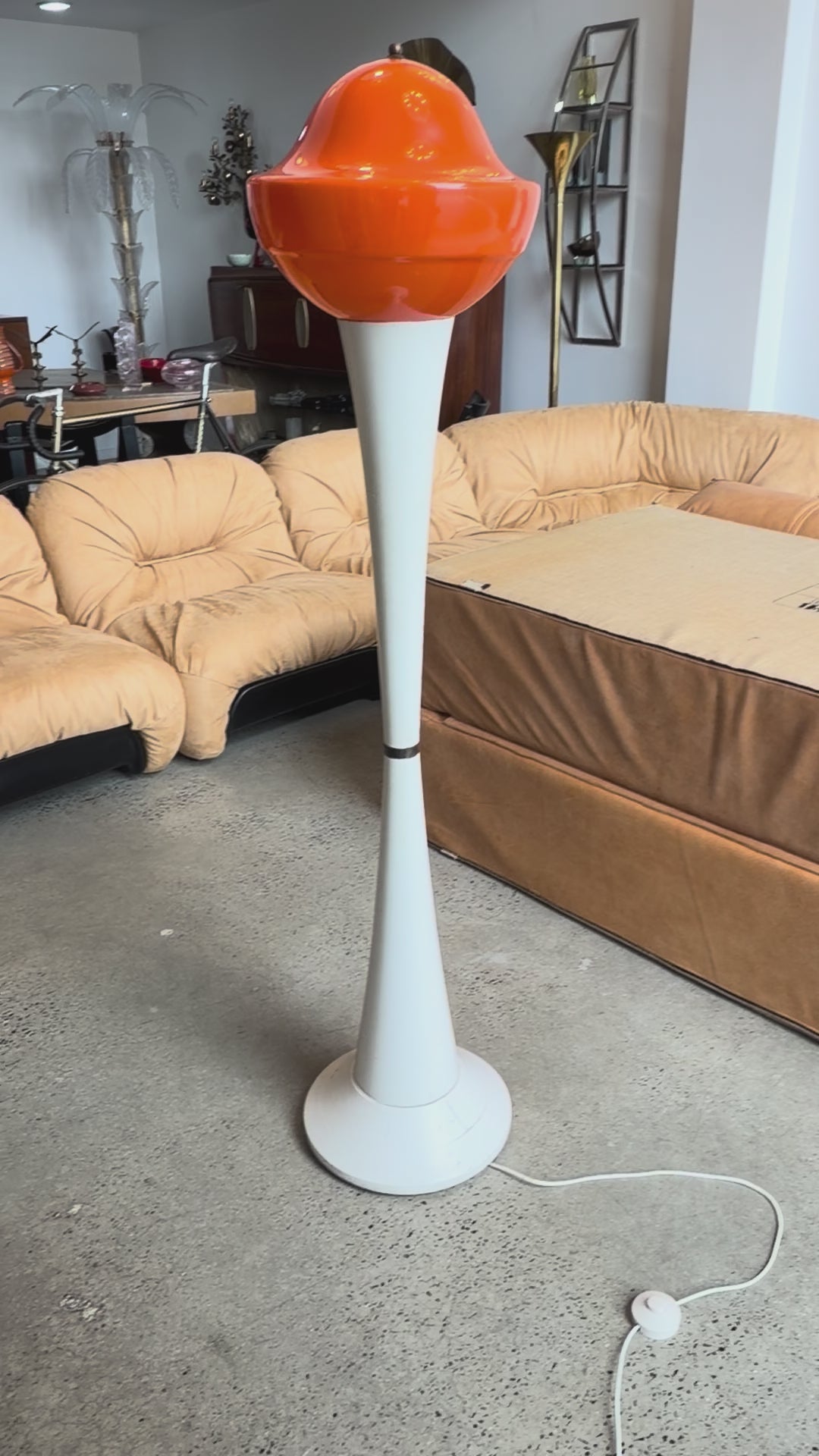 Italian Space Age Floor Lamp with Orange Murano Glass Shade