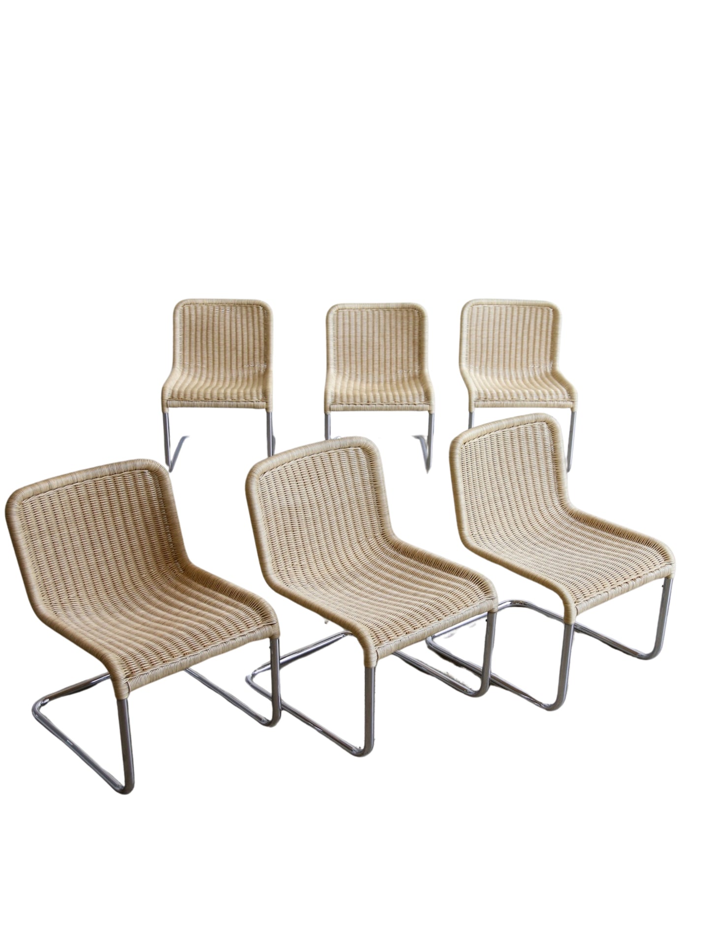 Set of Six Dining Chairs by A.Lorenz for Tecta in Chrome & Rattan
