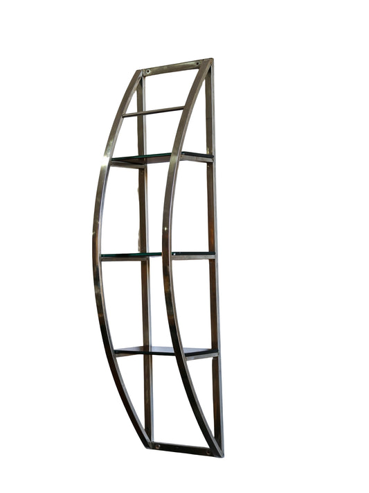 Isolated product image of Italian vintage chrome and glass shelf by Giuseppe Raimondi on white background
