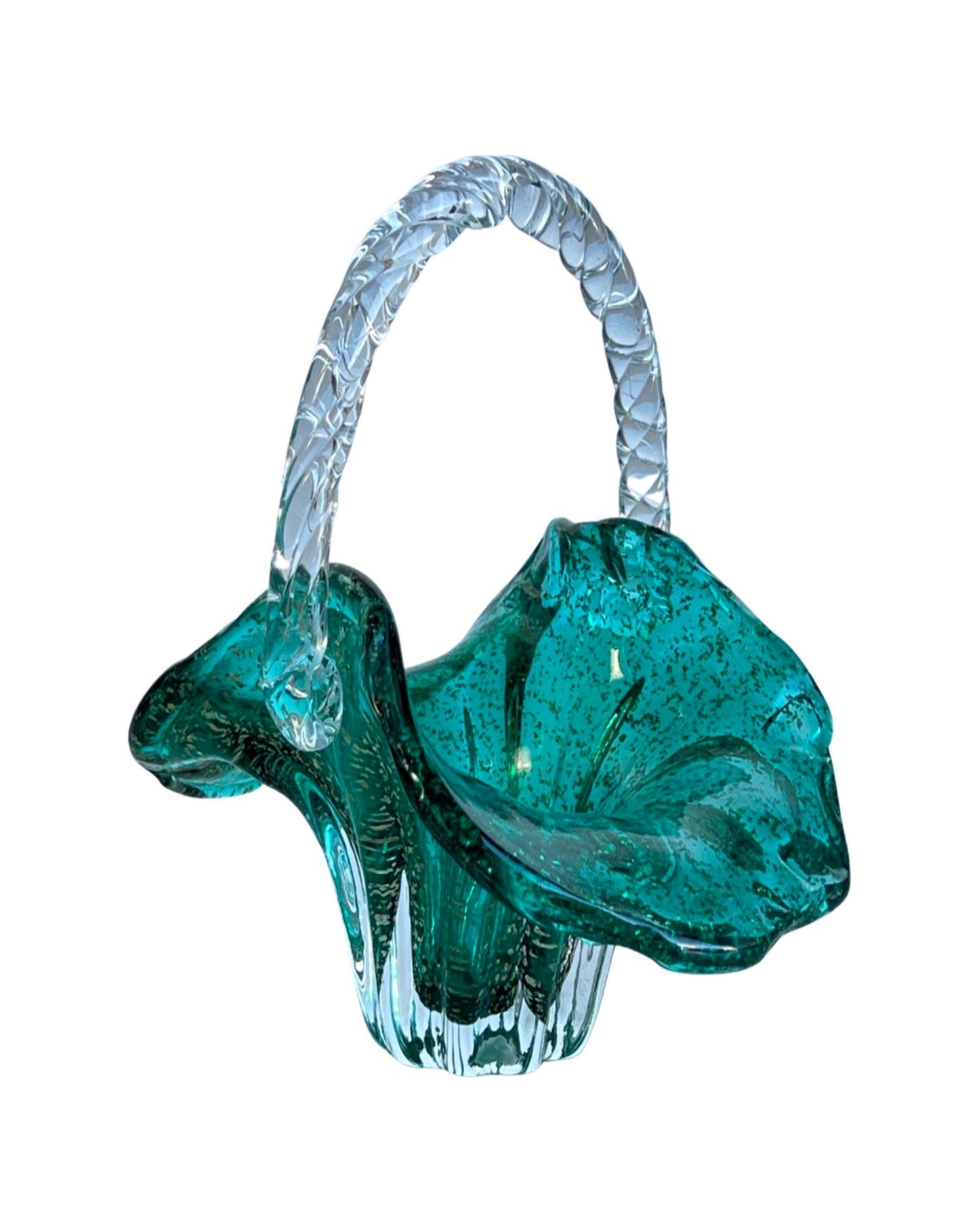 Archimede Seguso Green Murano Glass Basket, 1960s - Lumini Collections