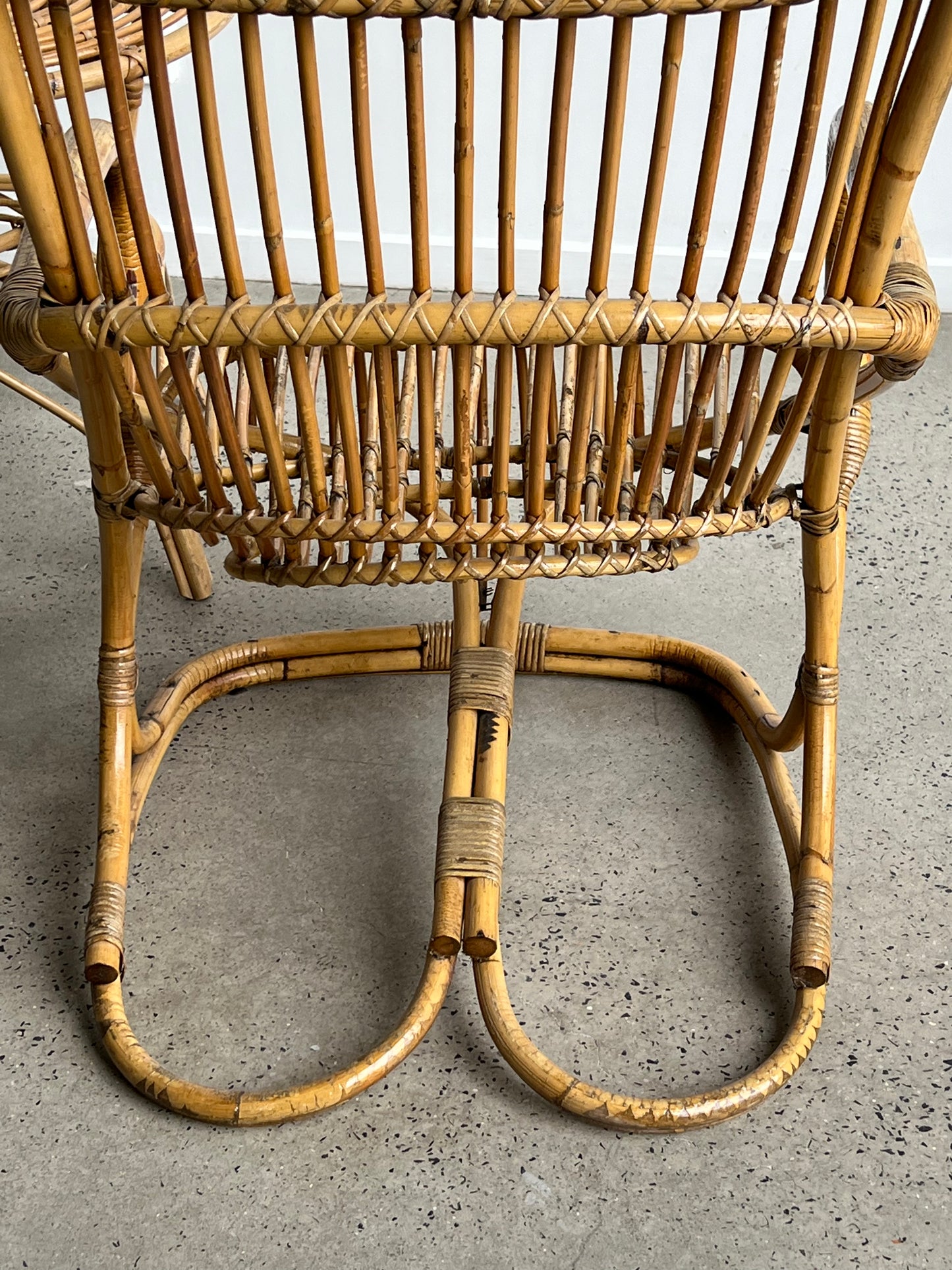 Italian Set of Two Chairs &  Side Table in Bamboo by Tito Agnoli, 1960s