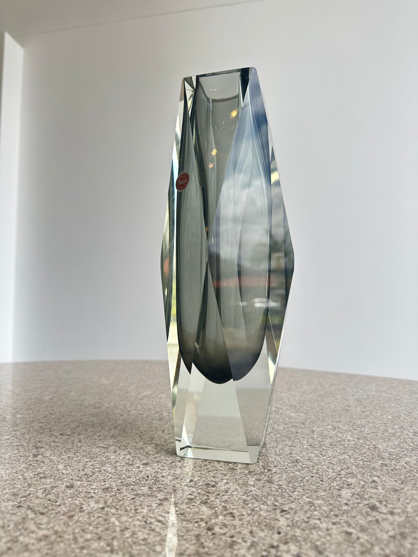 Murano Sommerso Large Thick Smoked Glass Vase, 1970s