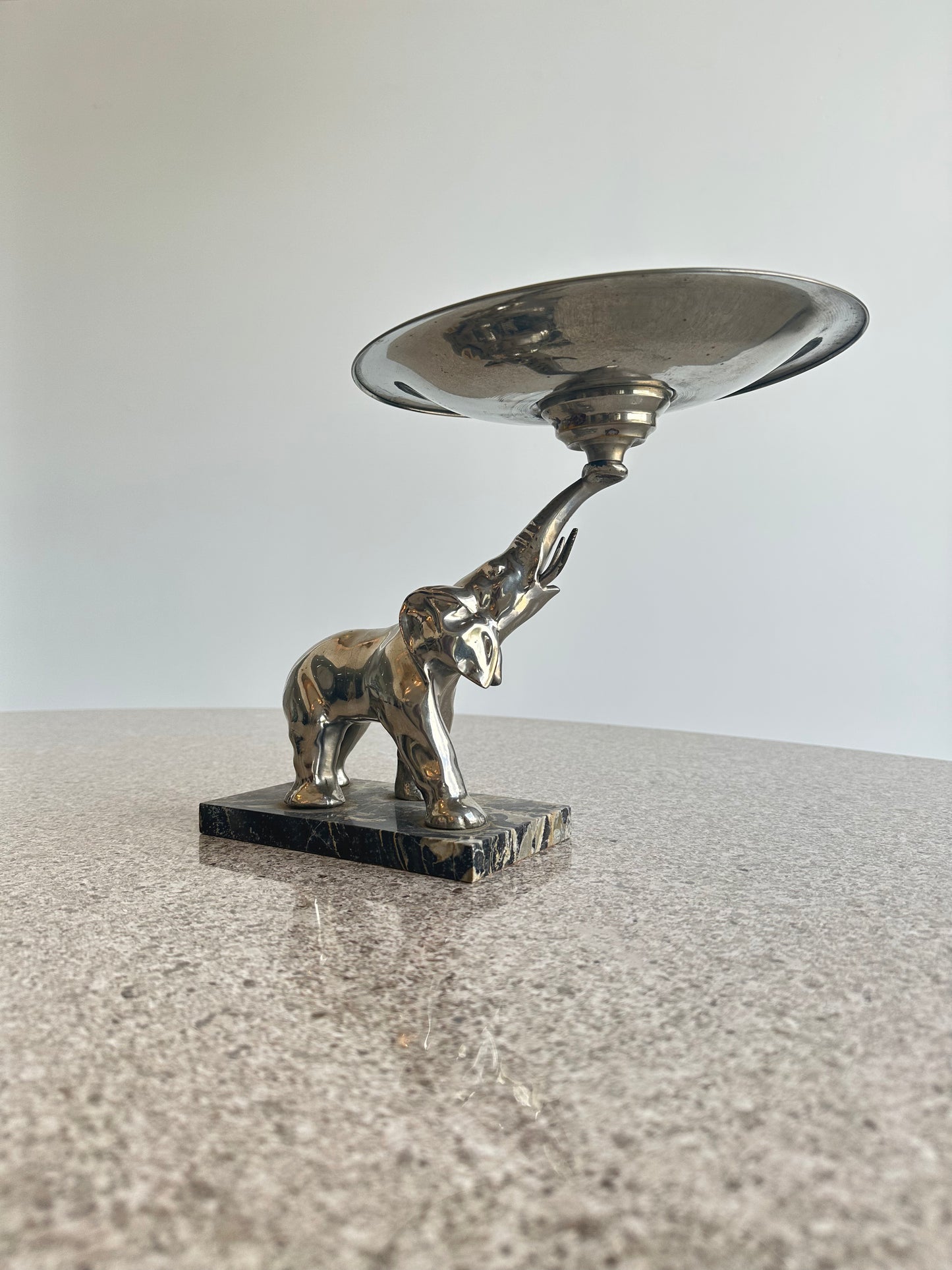 Italian Silver Plated and Black Marble Elephant Sculpture, 1960s