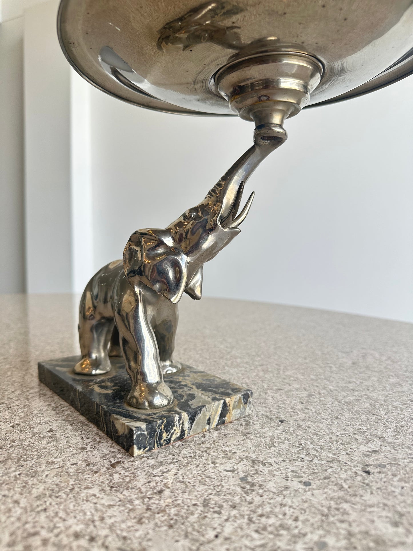 Italian Silver Plated and Black Marble Elephant Sculpture, 1960s