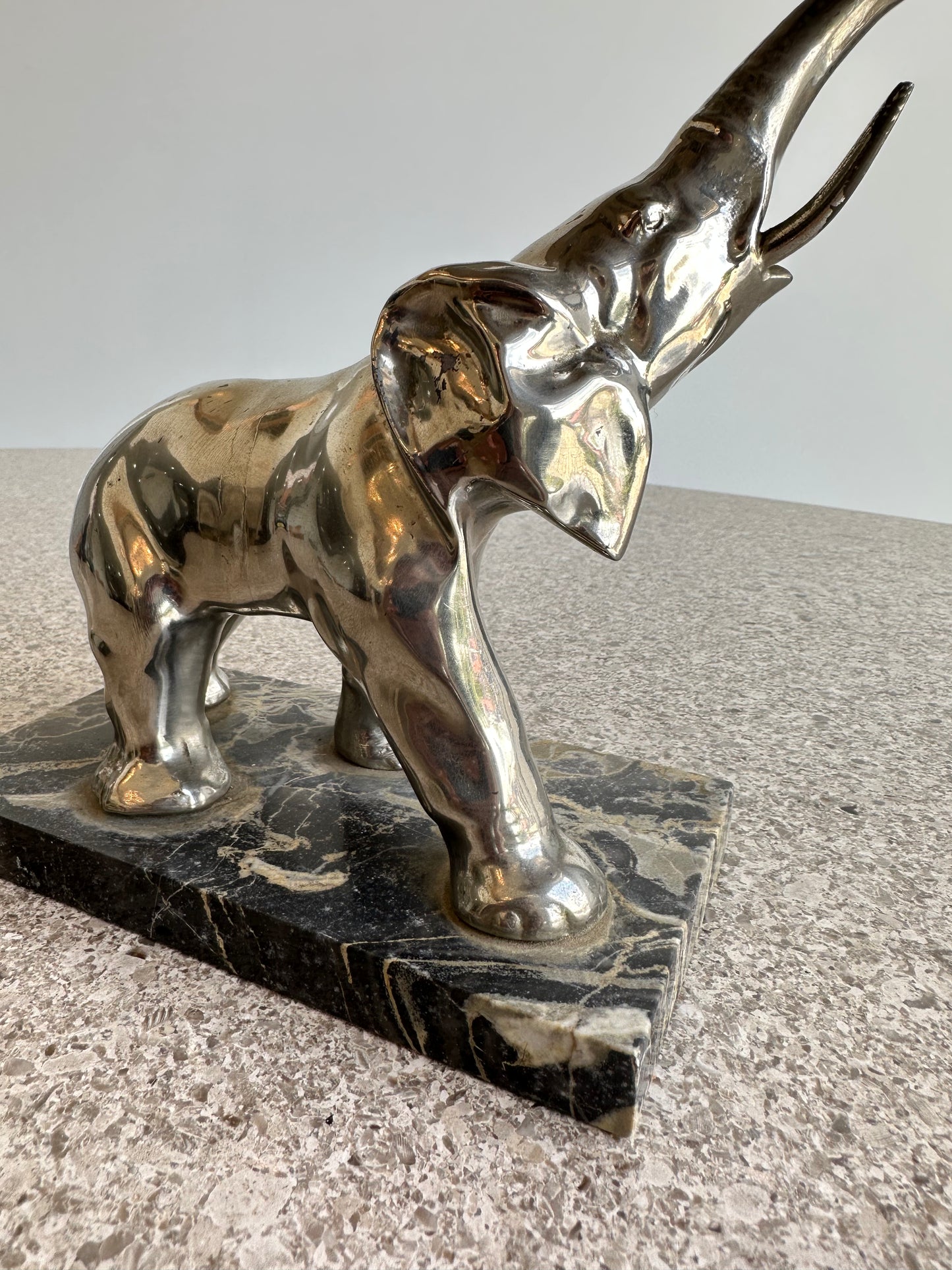 Italian Silver Plated and Black Marble Elephant Sculpture, 1960s