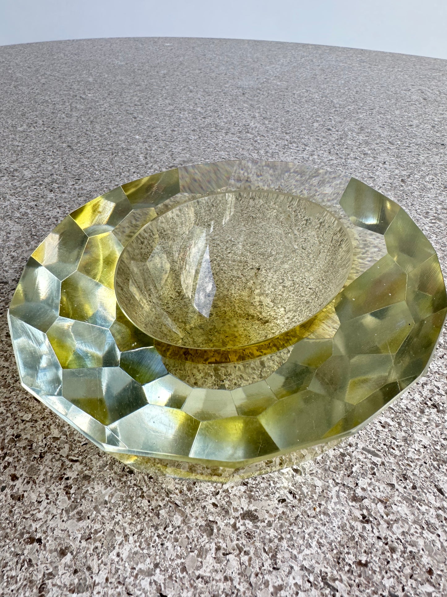 Murano Round Light Yellow Colour thick Glass Ashtray, 1970