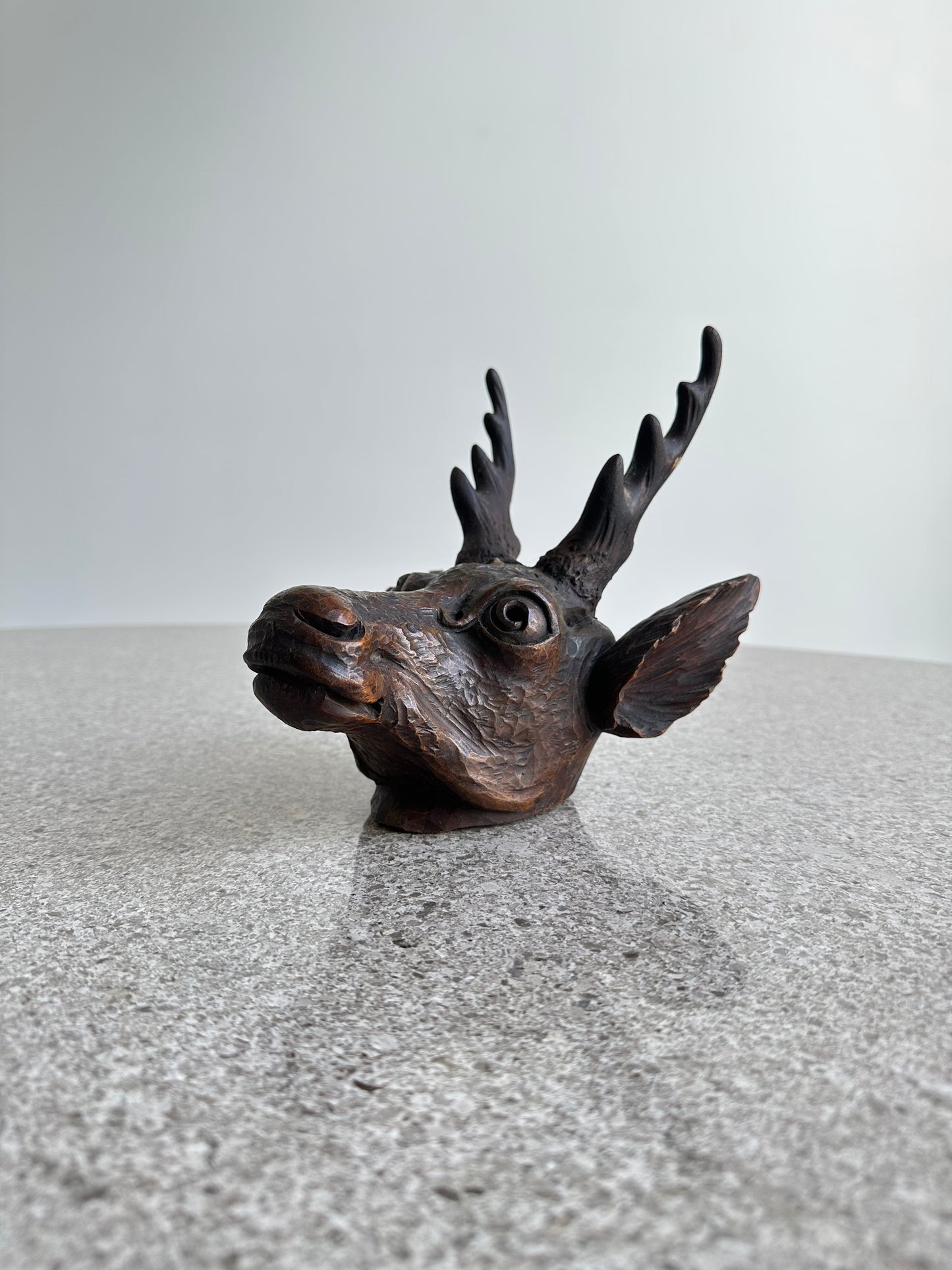 Italian Hand Curved Wood Deer Head, 1970