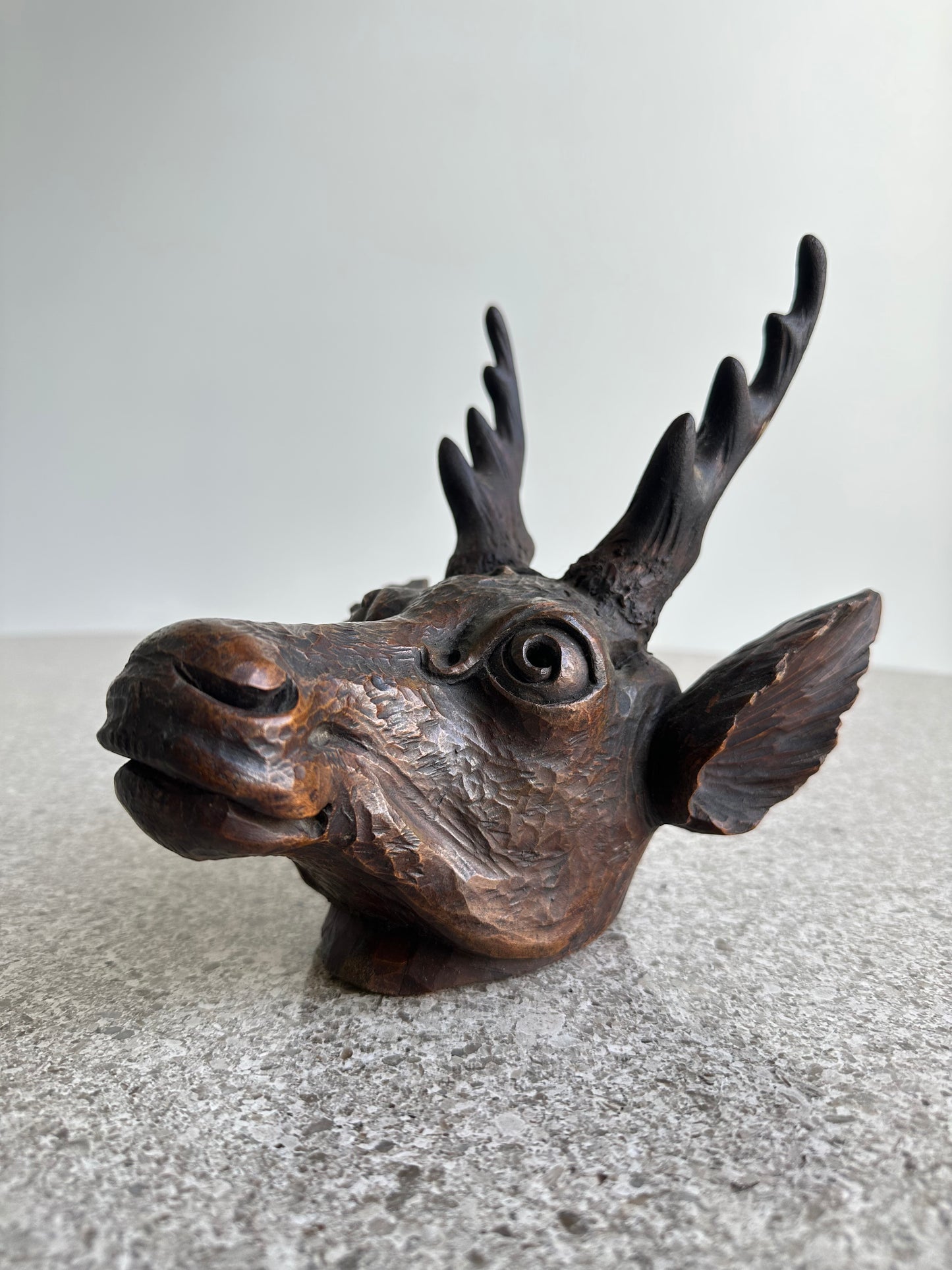 Italian Hand Curved Wood Deer Head, 1970