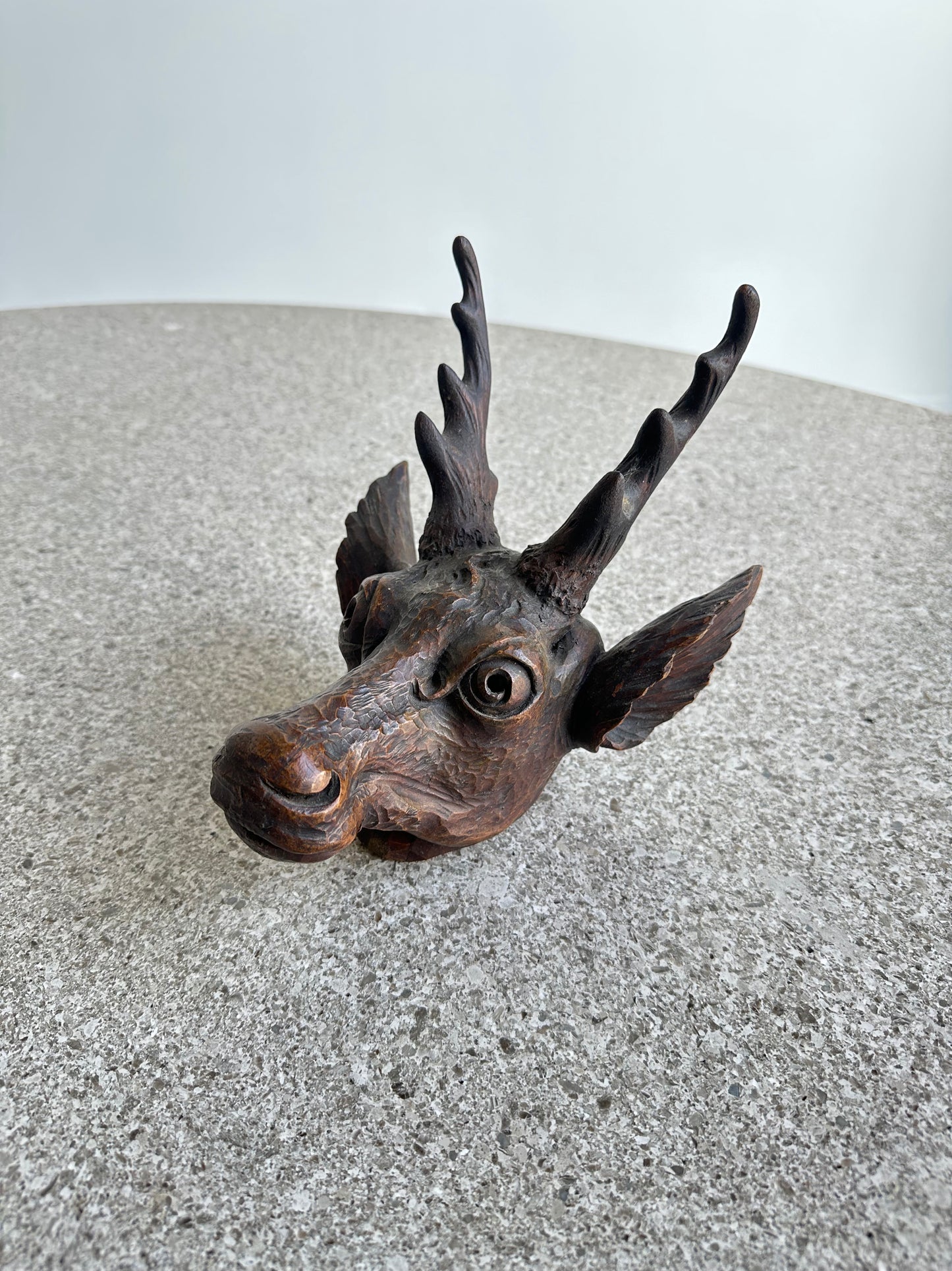 Italian Hand Curved Wood Deer Head, 1970