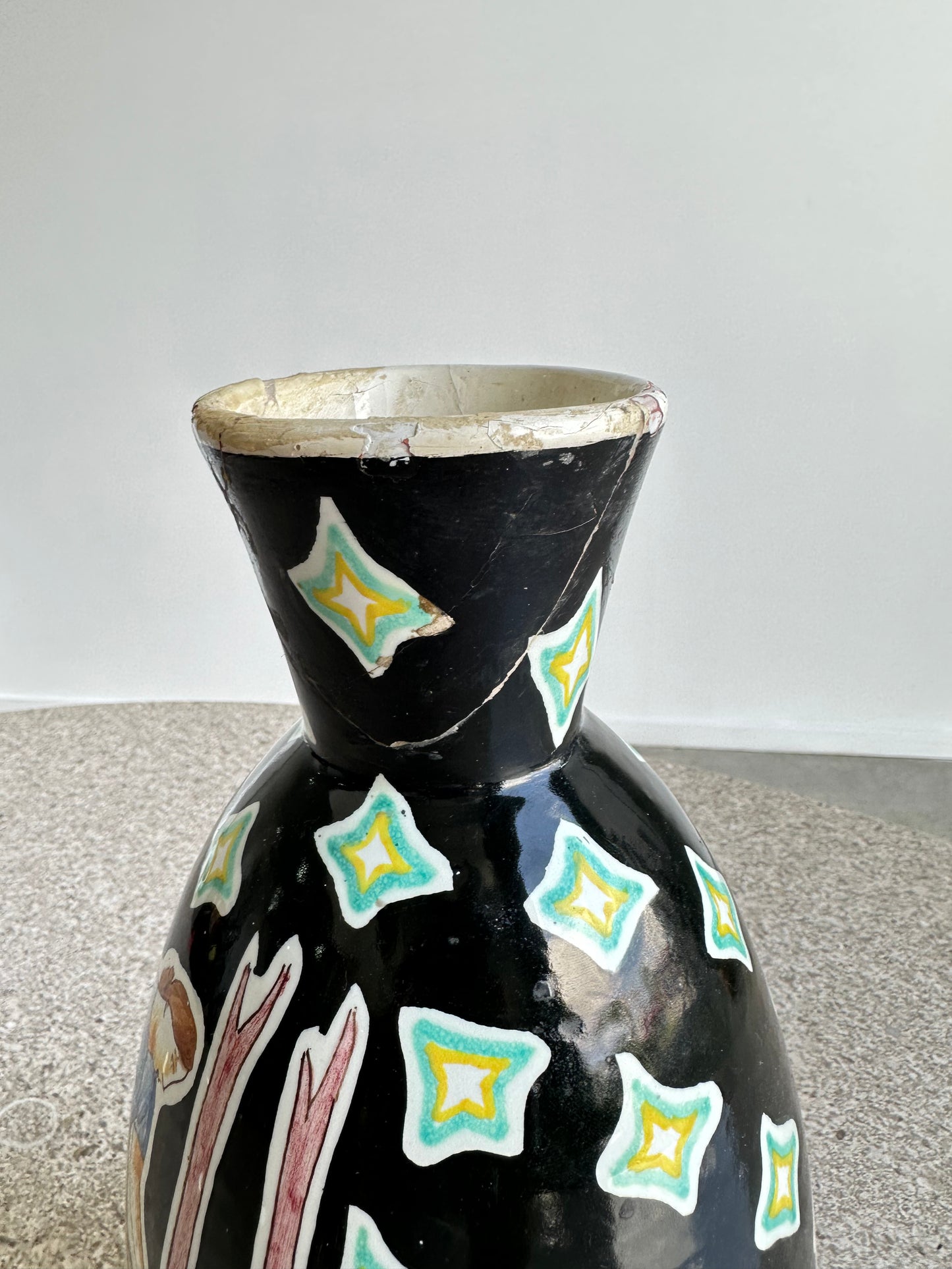 Imola Italian Large Black Hand Painted Ceramic Vase, 1960s