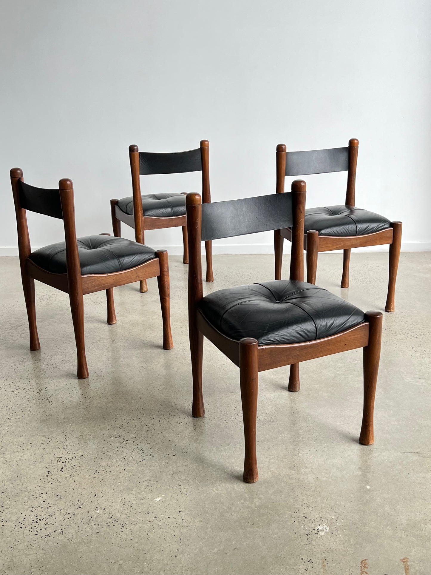 Italian Black Leather Dining Chairs by Silvio Coppola for Bernini, 1960
