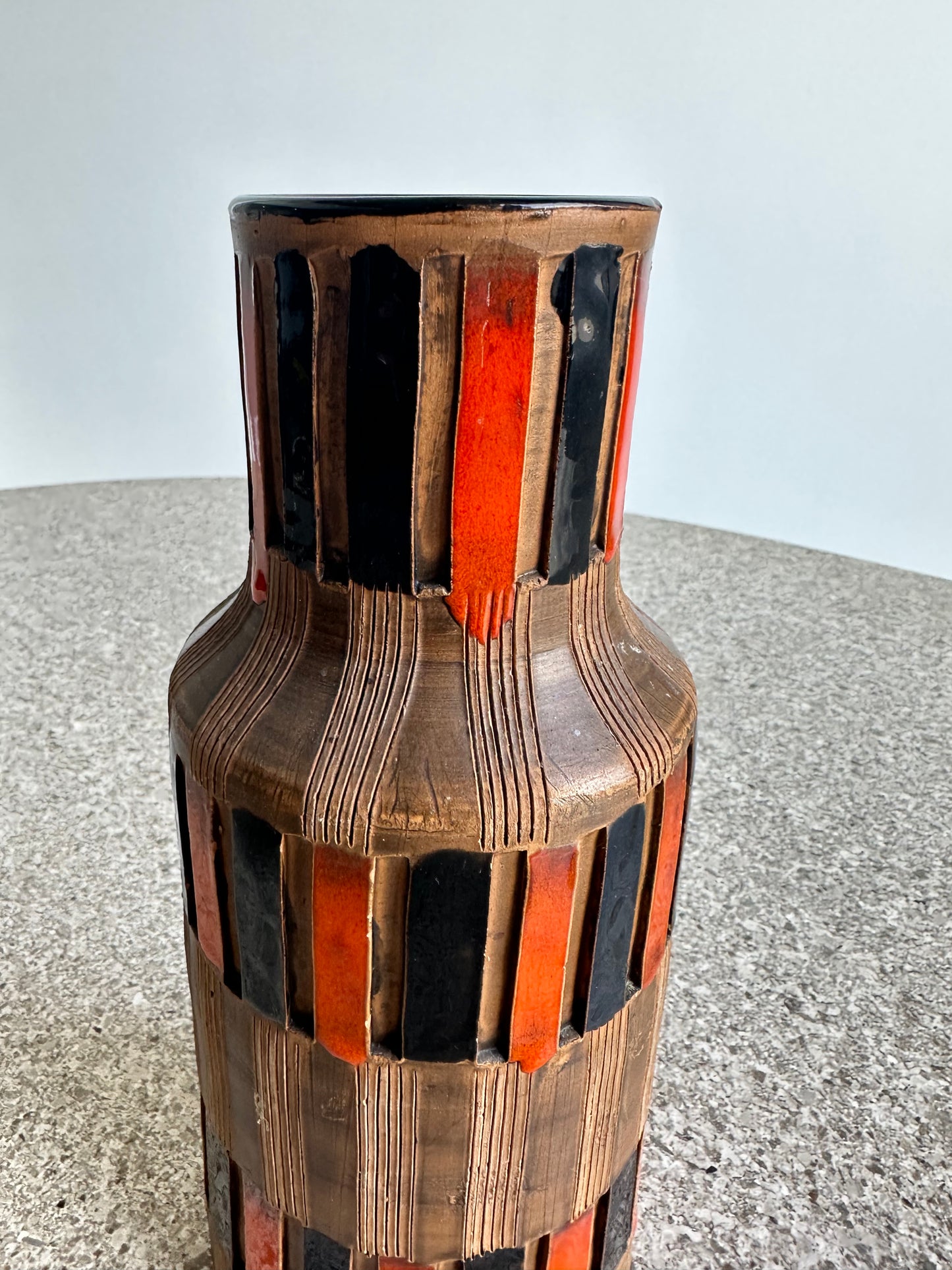 Bitossi Red and Black Ceramic Vase Mid Century Modern, 1960s