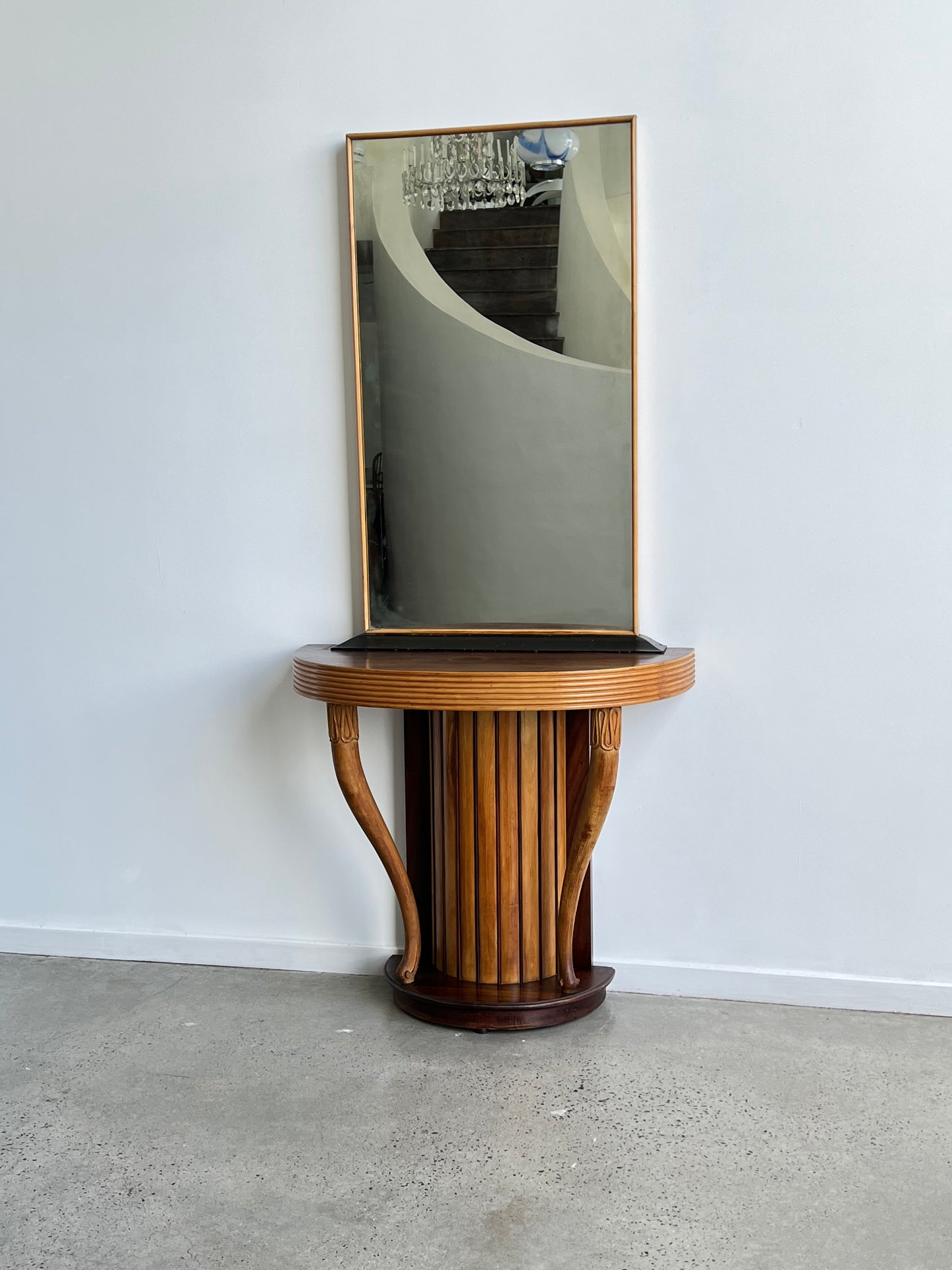 Osvaldo Borsani Hand Curved Rosewood Console with Mirror, 1950